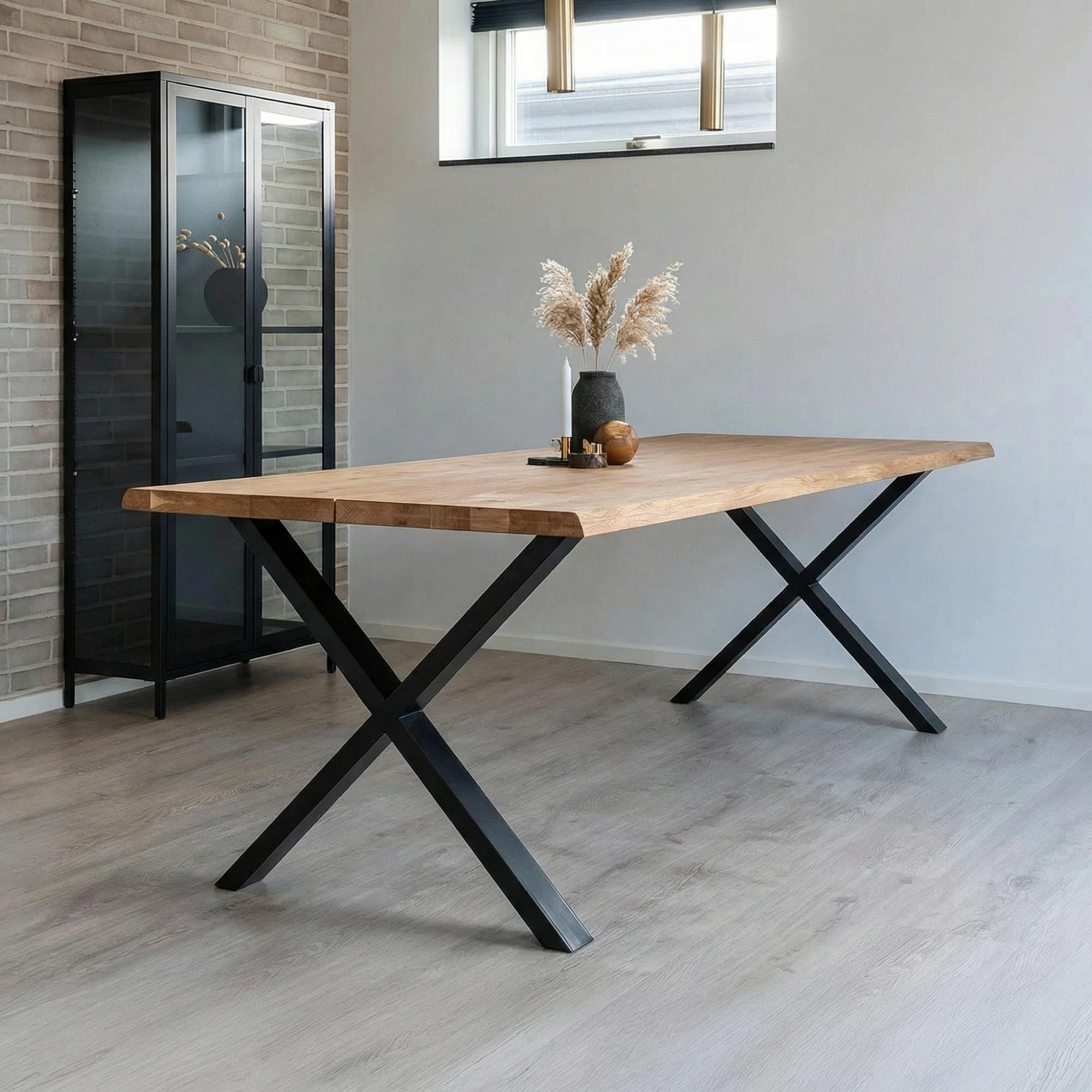 Toulon Dining Table - Natural Oak - 10 Seater - 240cm - Black Cross Legs