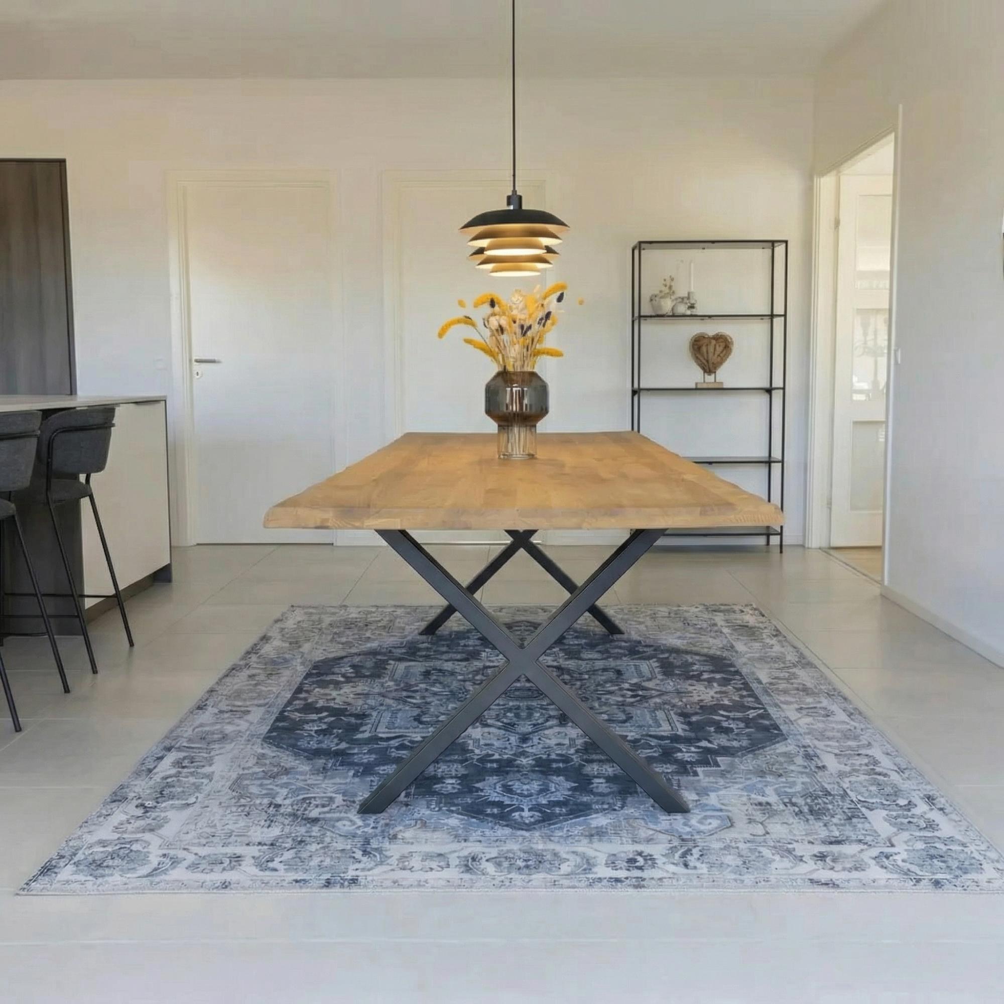 Toulon Dining Table - Natural Oak - 14 Seater - 300cm - Black Cross Legs