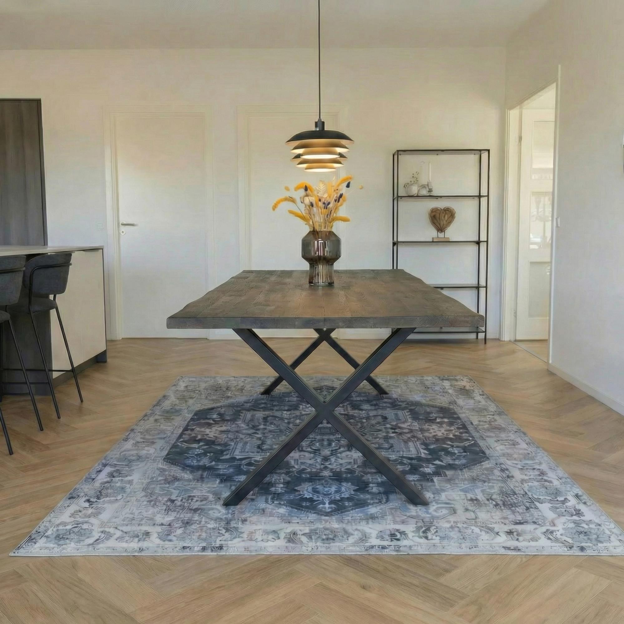 Toulon Dining Table - Smoked Oak - 14 Seater - 300cm - Black Cross Legs