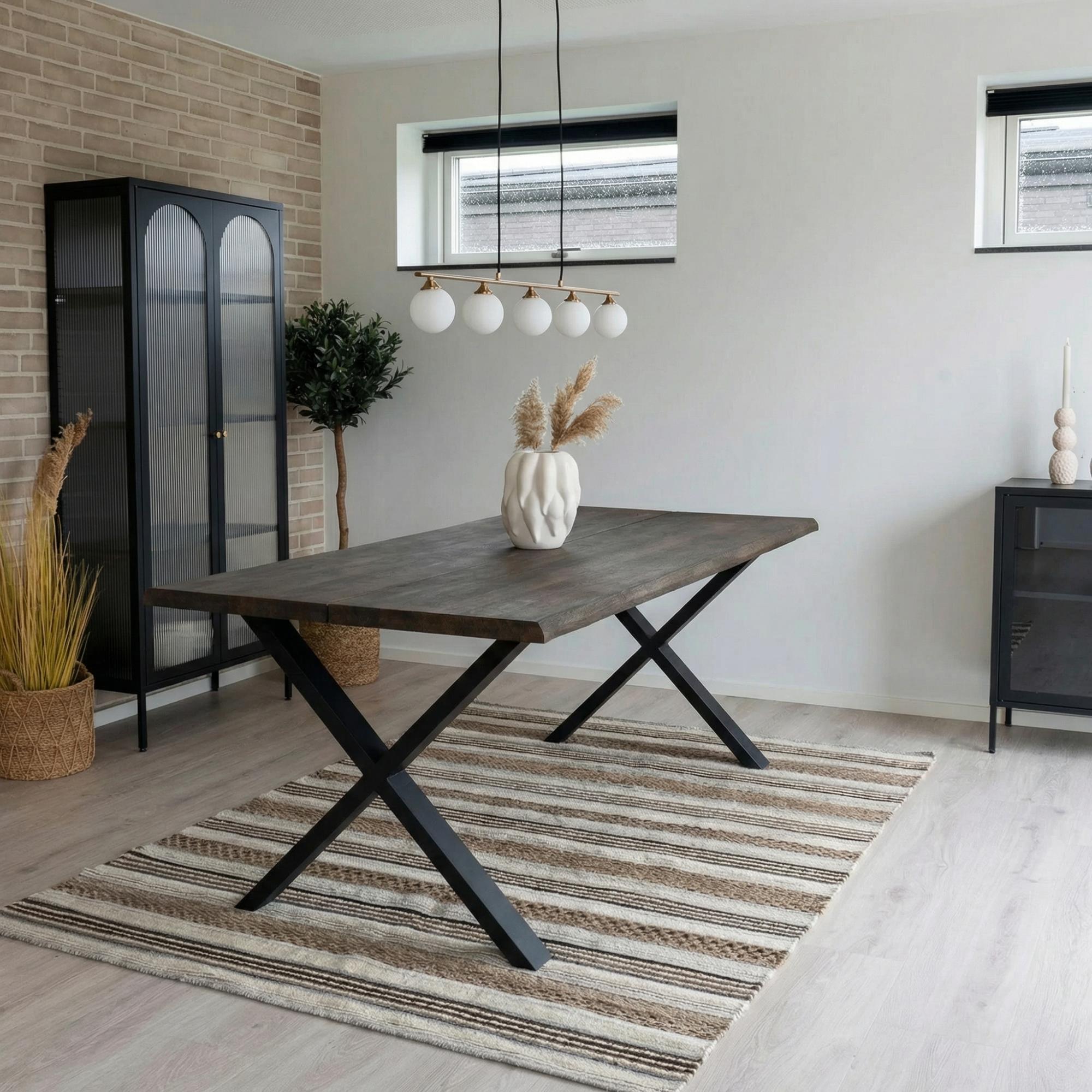 Toulon Dining Table - Smoked Oak - 8 Seater - 200cm - Black Cross Legs