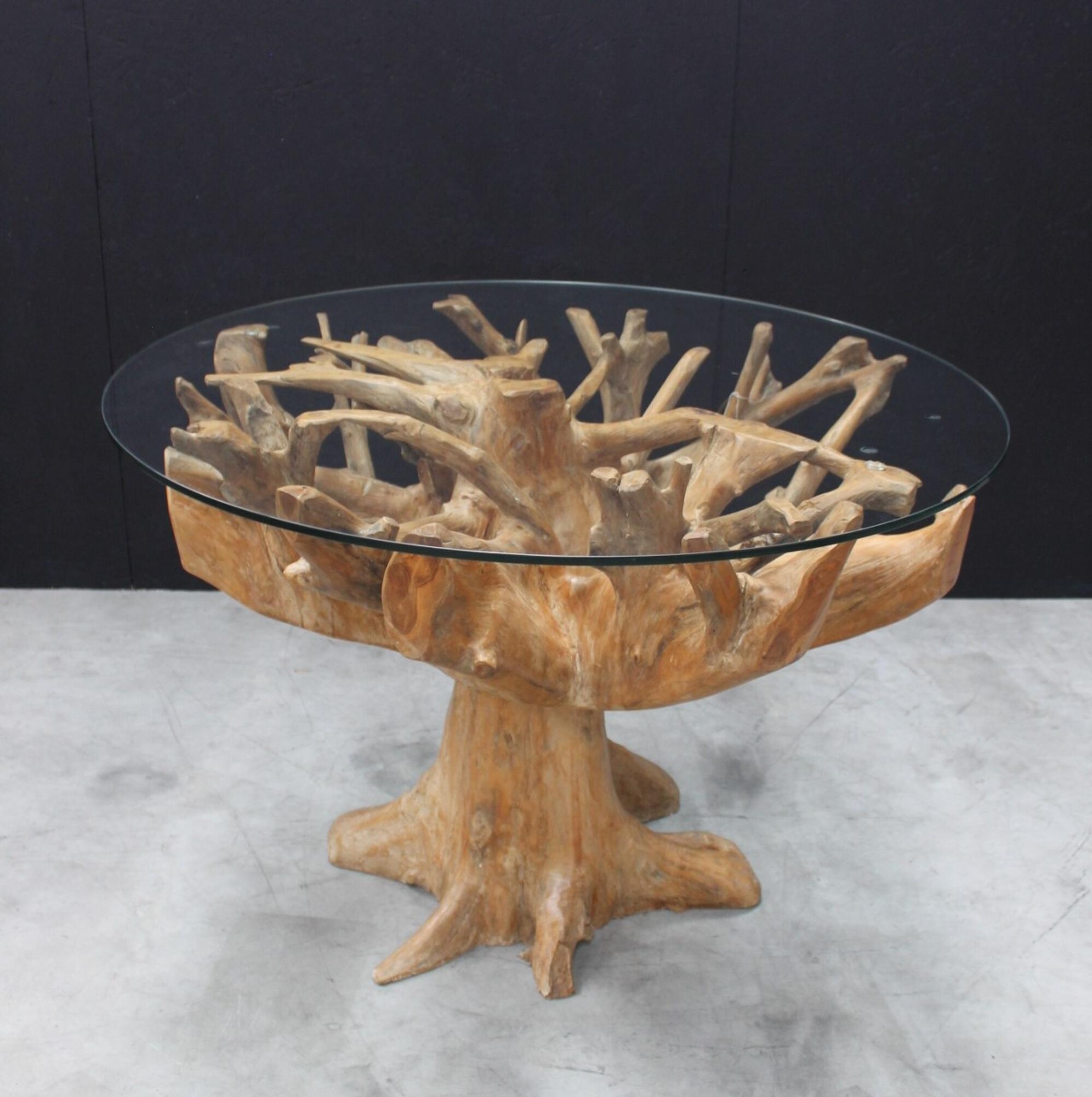 Tree Root Glass Top 110cm Round Dining Table