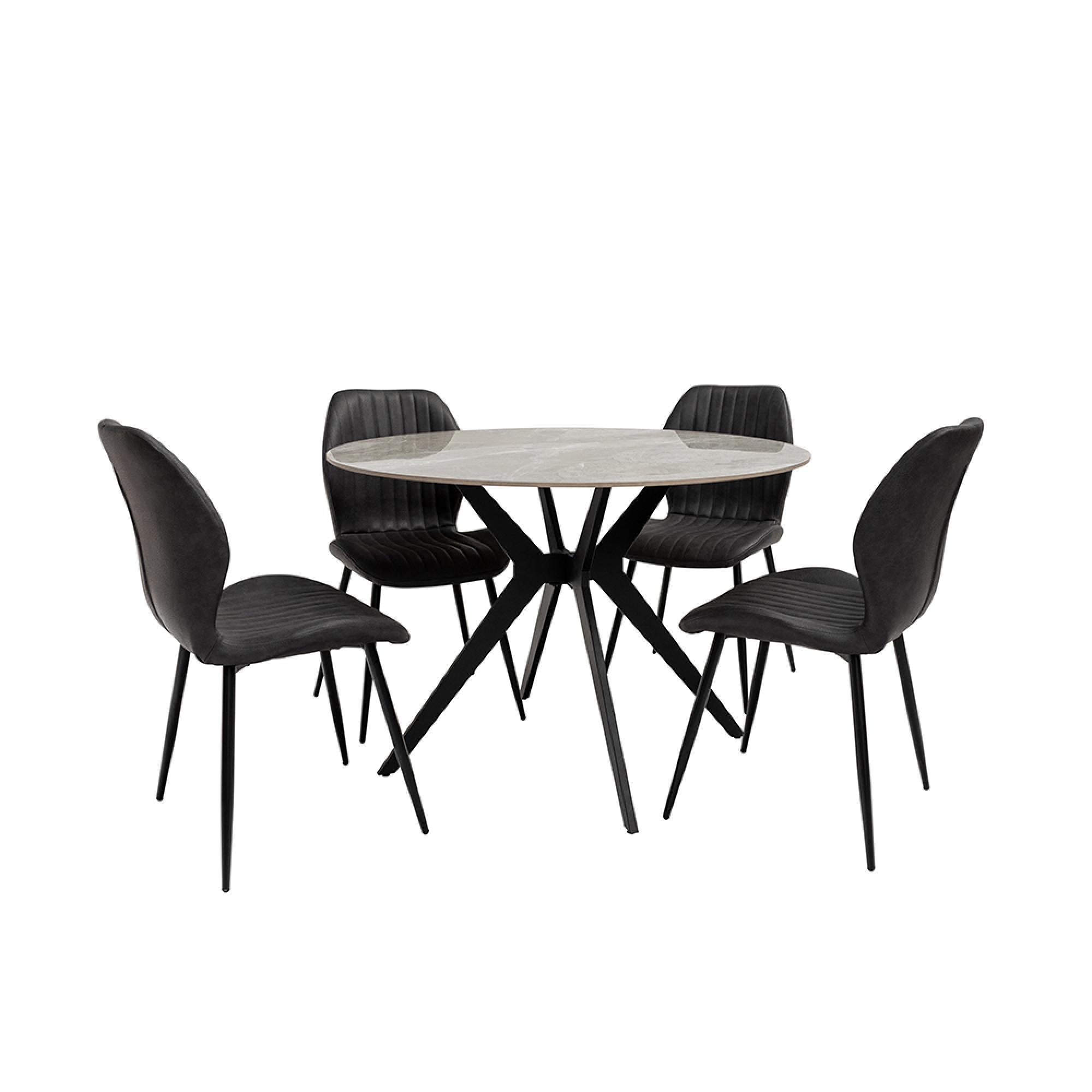 Tulsa Dining Table - 4 Seater - 110cm - Round - Spider Legs - Grey Sintered Stone