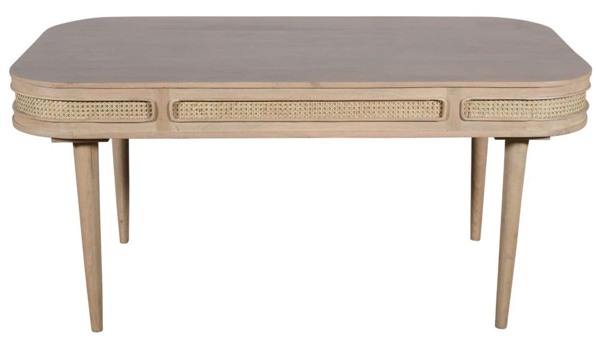 Vance Curved Natural Rattan and Mango Wood 6 Seater Dining Table