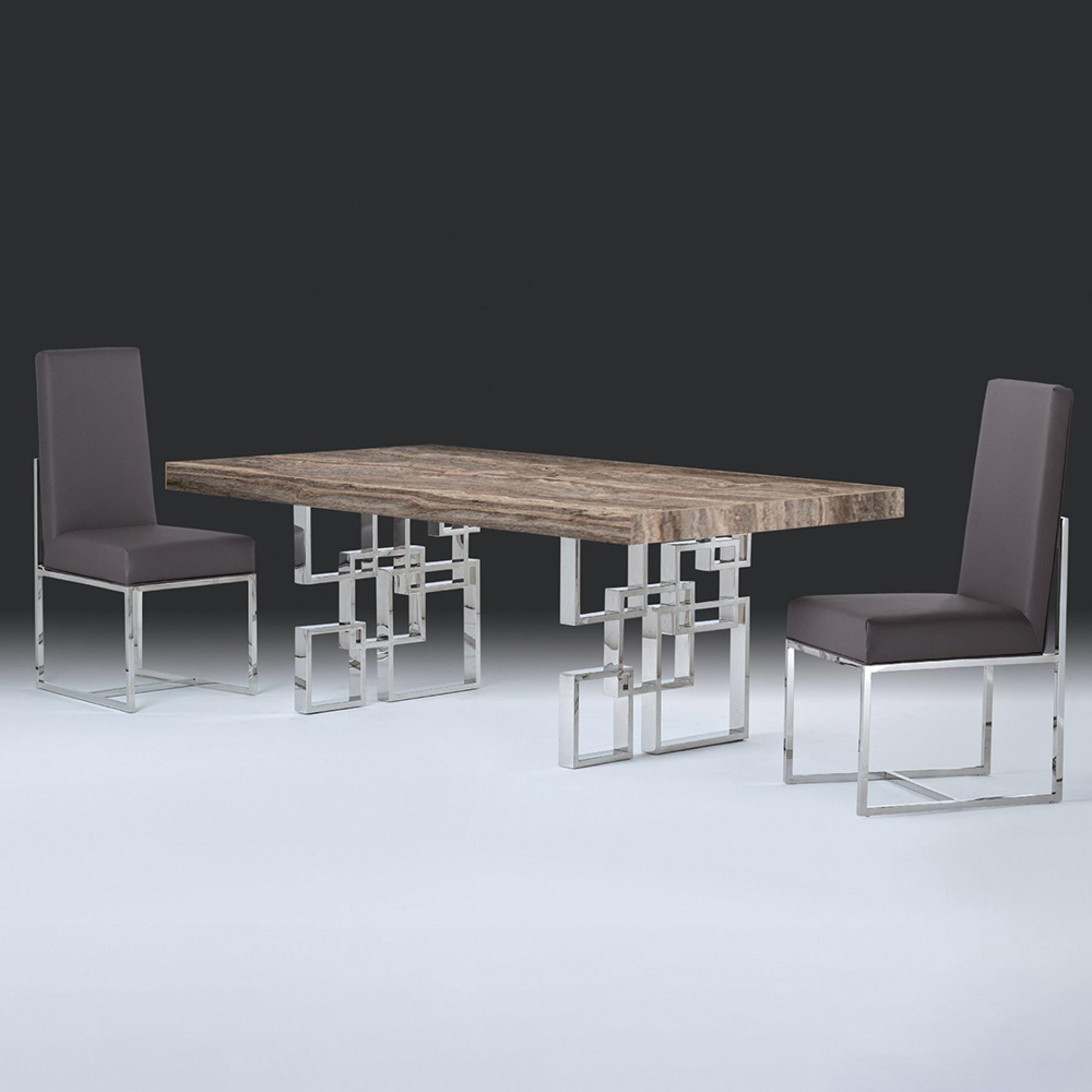 Windows Dining Table - Marble with Stainless Steel Pedestal Base - Variation Available