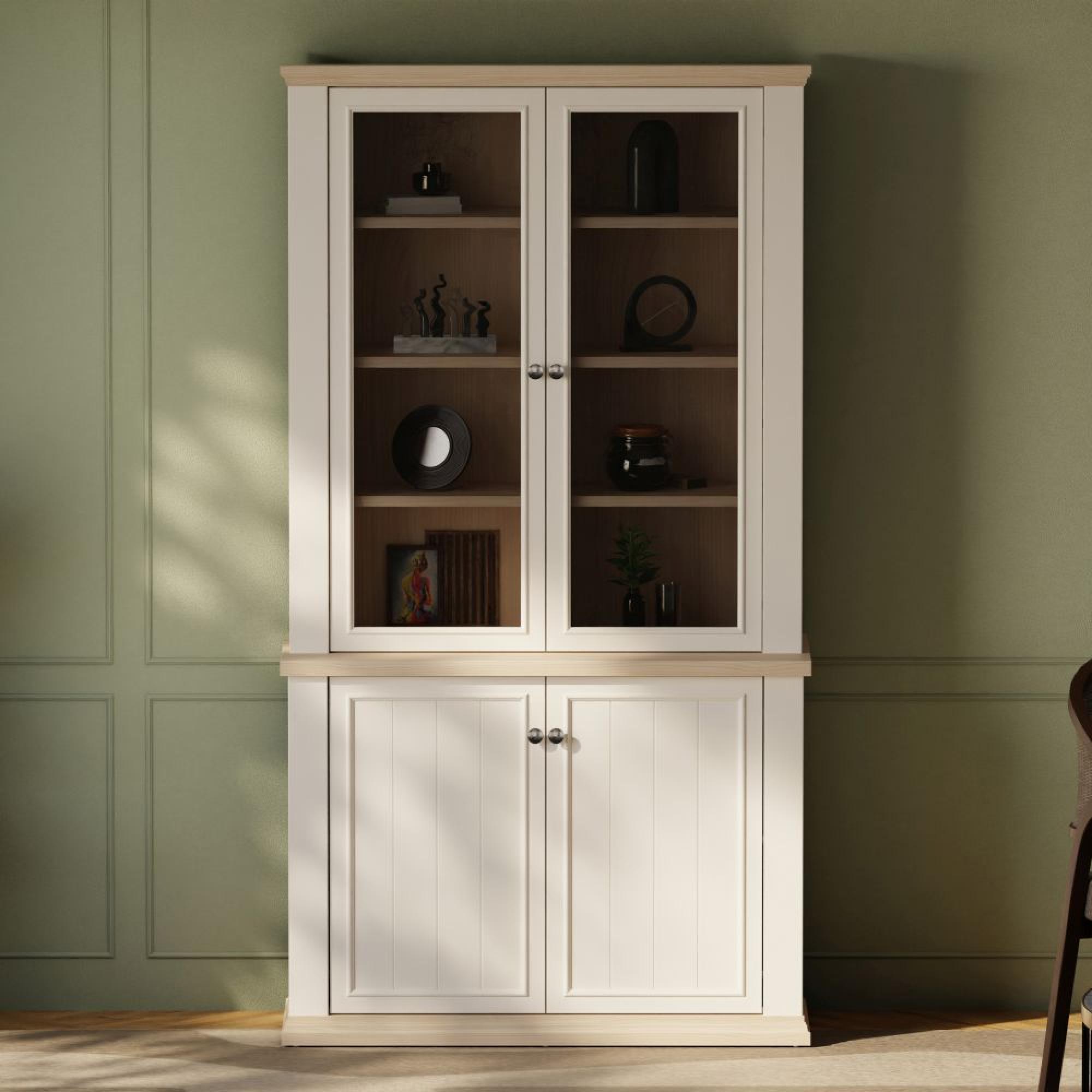 Pontypool Display Cabinet - 2 Door - White and Riva Oak