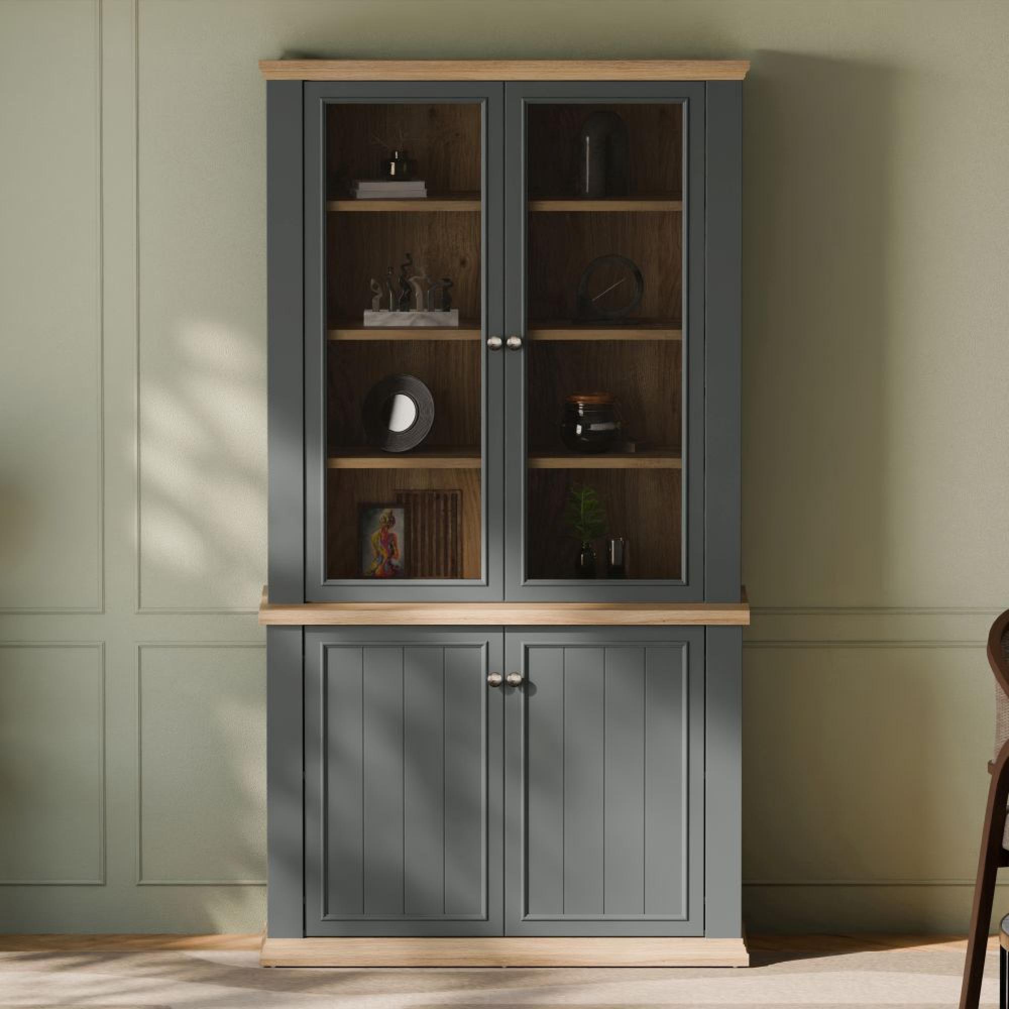 Pontypool Display Cabinet - 2 Door - Dark Grey and Light Oak