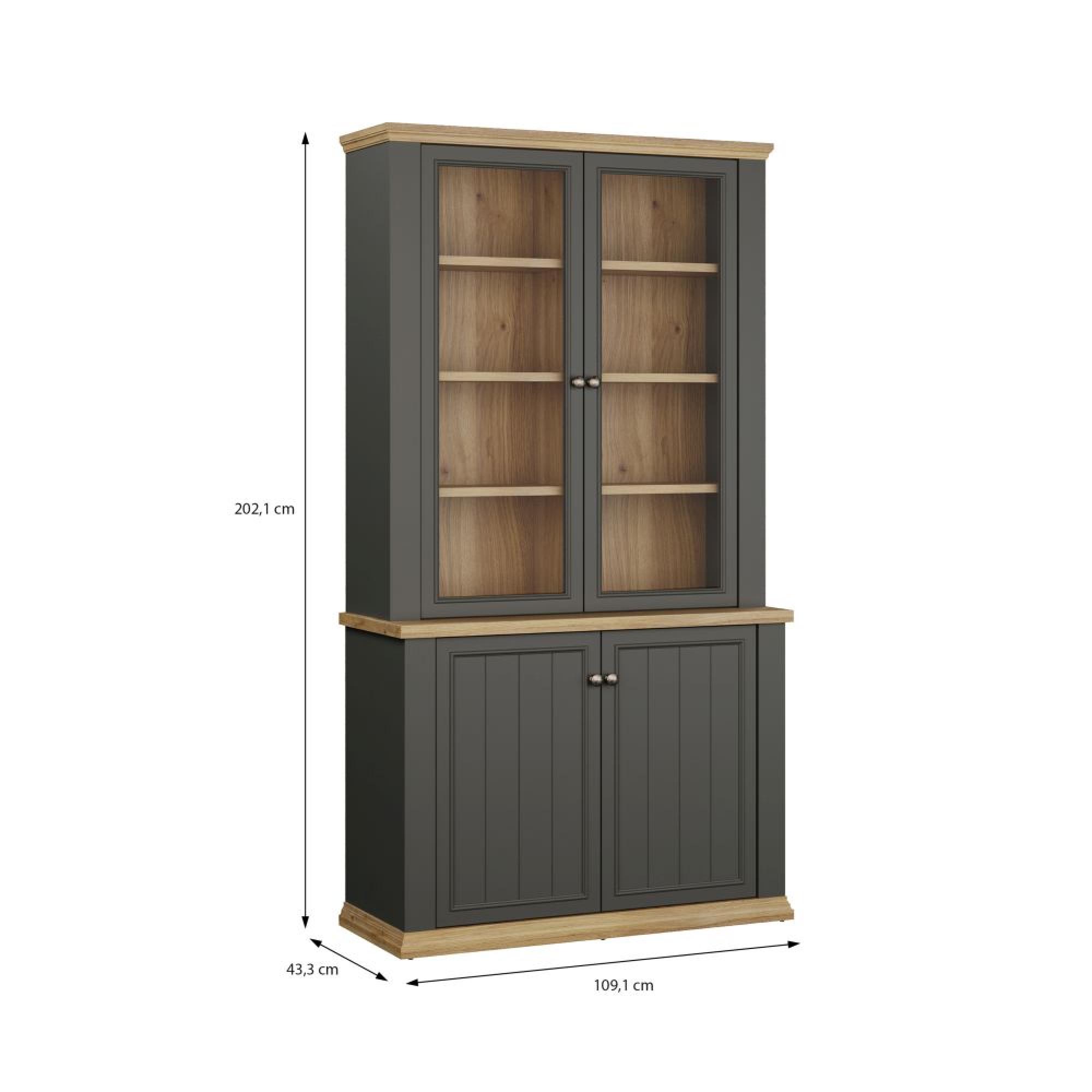 Pontypool Display Cabinet - 2 Door - Dark Grey and Light Oak