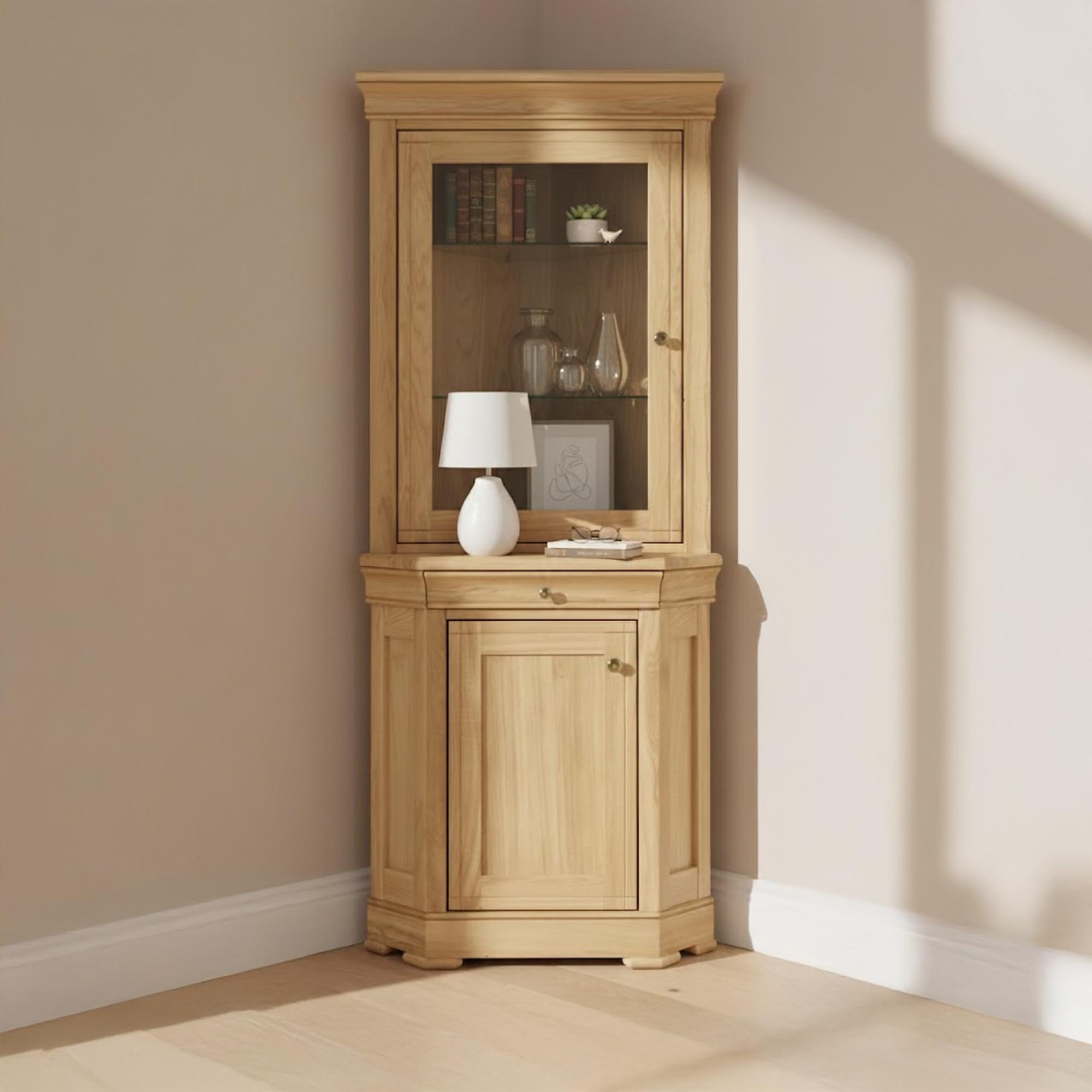 Moreno 2 Door Corner Display Cabinet - Oak