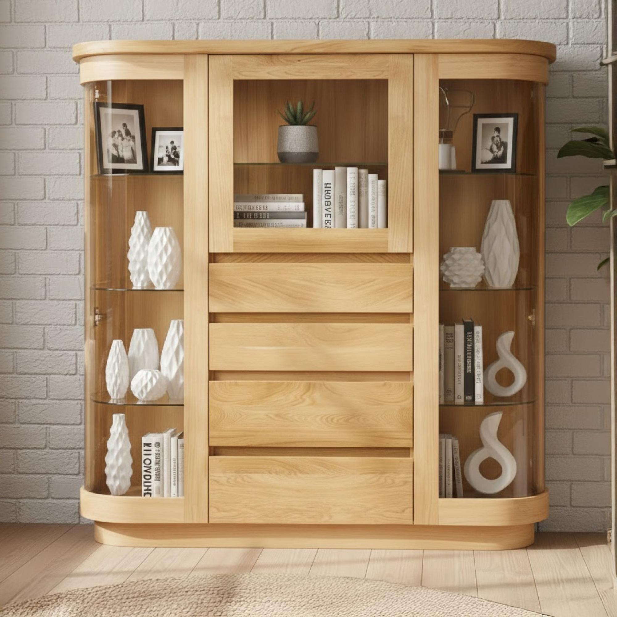 Sorento Combi Display Cabinet - 3 Glass Door - Oak