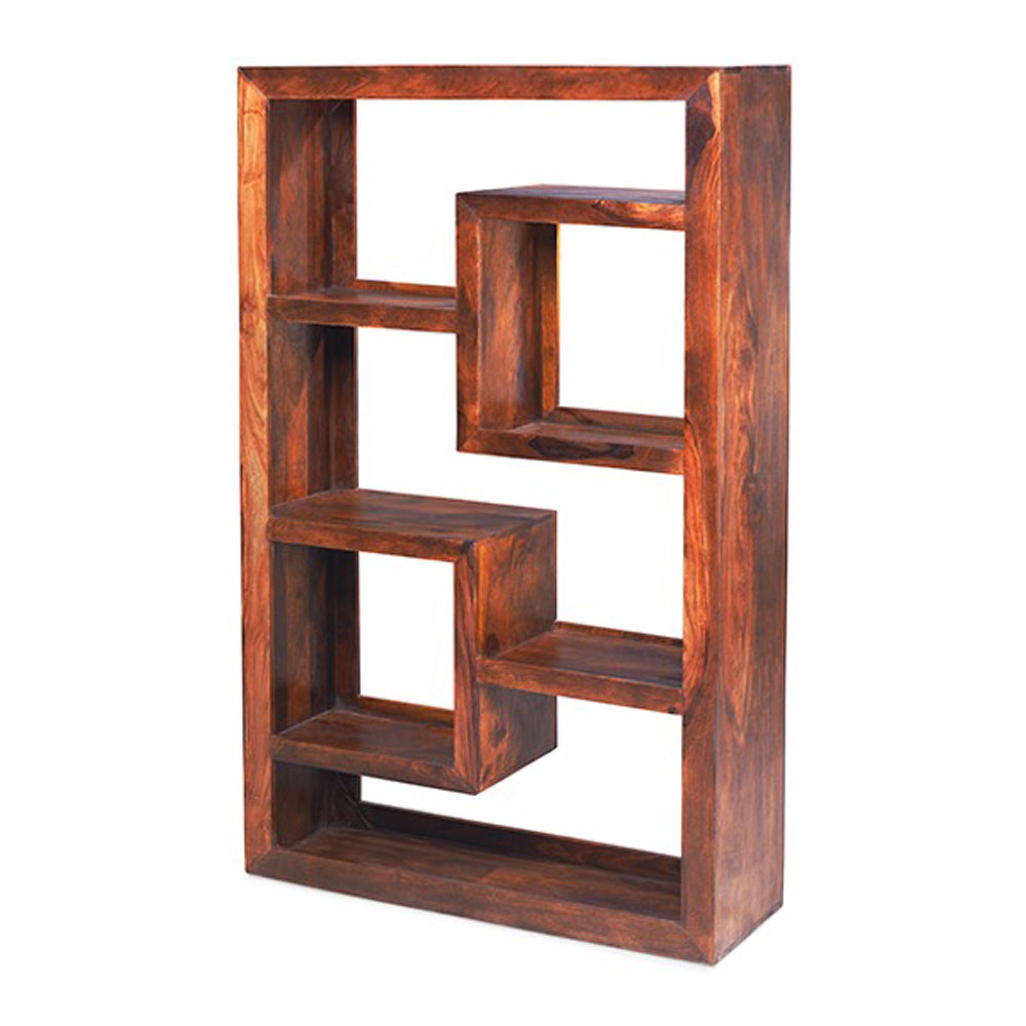 Cube Honey Lacquered Sheesham Combination Display Unit, 178cm Tall Bookshelf