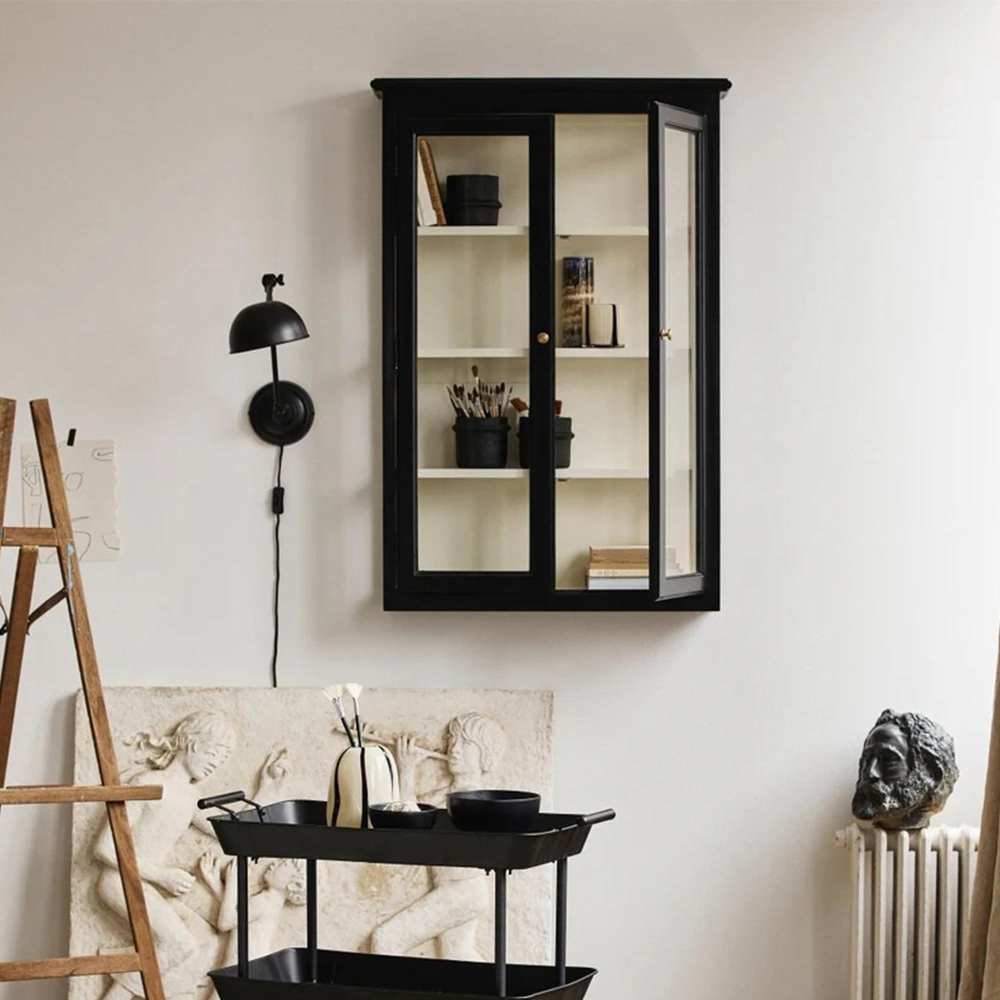 Classic Wall Display Cabinet - 2 Door - Black - Mango Wood