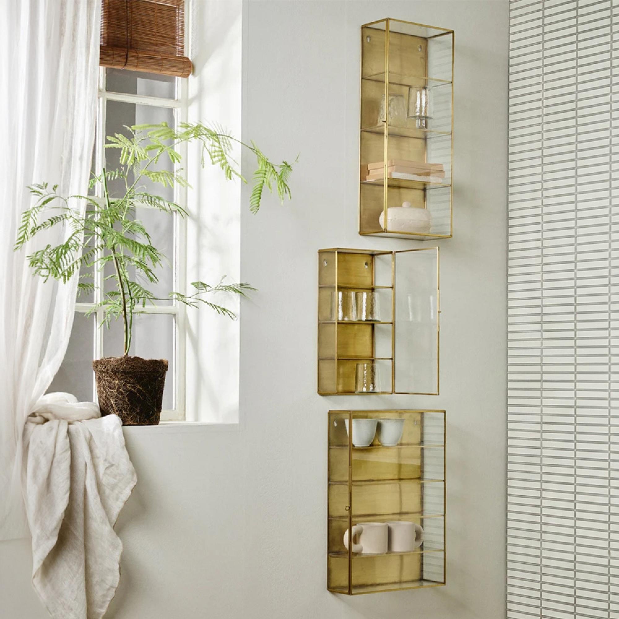Ada Wall Display Cabinet - 1 Door - Small - Gold - Metal