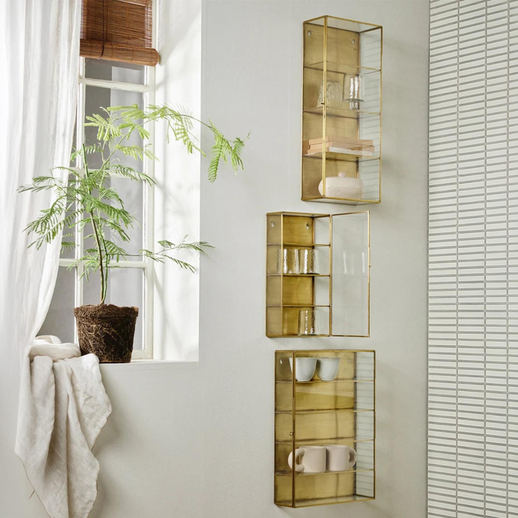 Ada Wall Display Cabinet - 1 Door - Tall - Gold - Metal