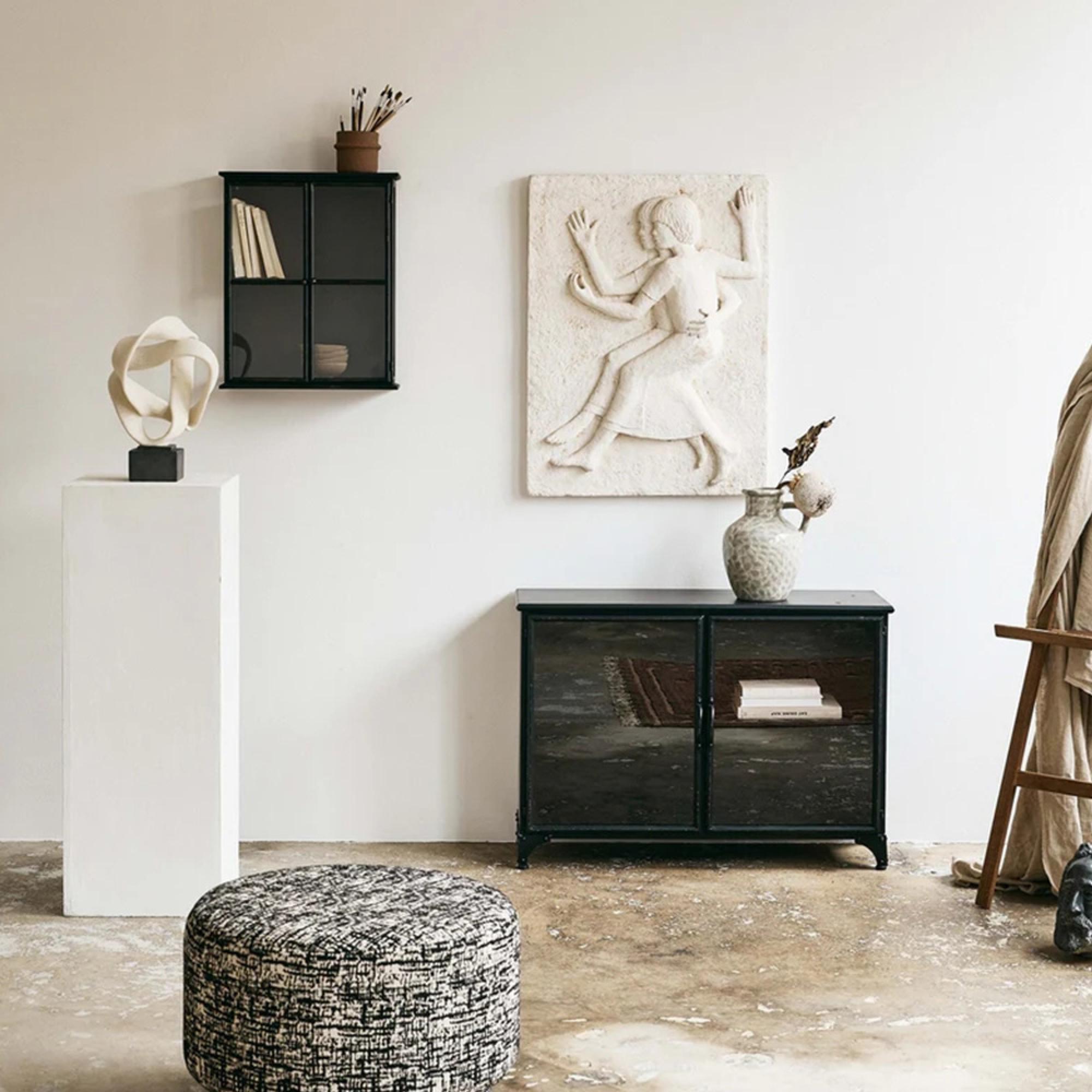 Downtown Wall Display Cabinet - 2 Door - Glass - Black