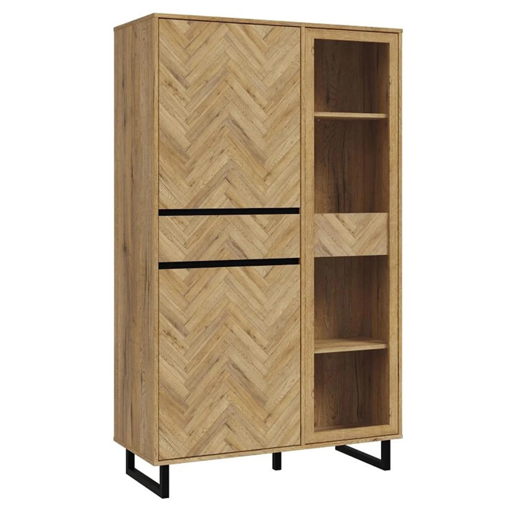 Chevron Display Cabinet - Oak