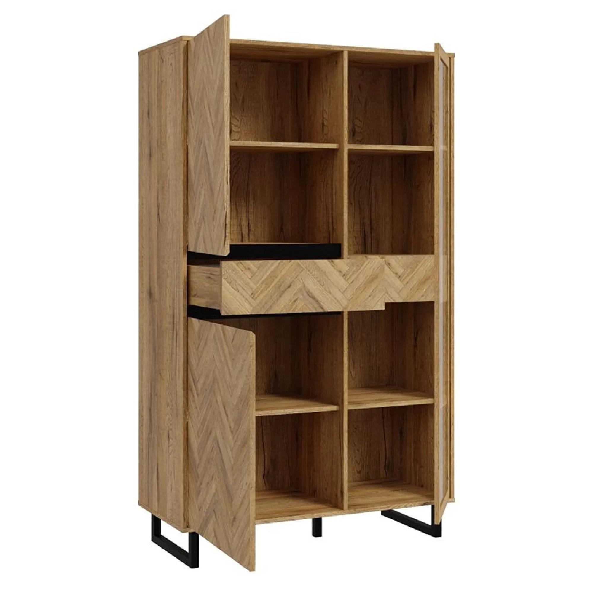 Chevron Display Cabinet - Oak