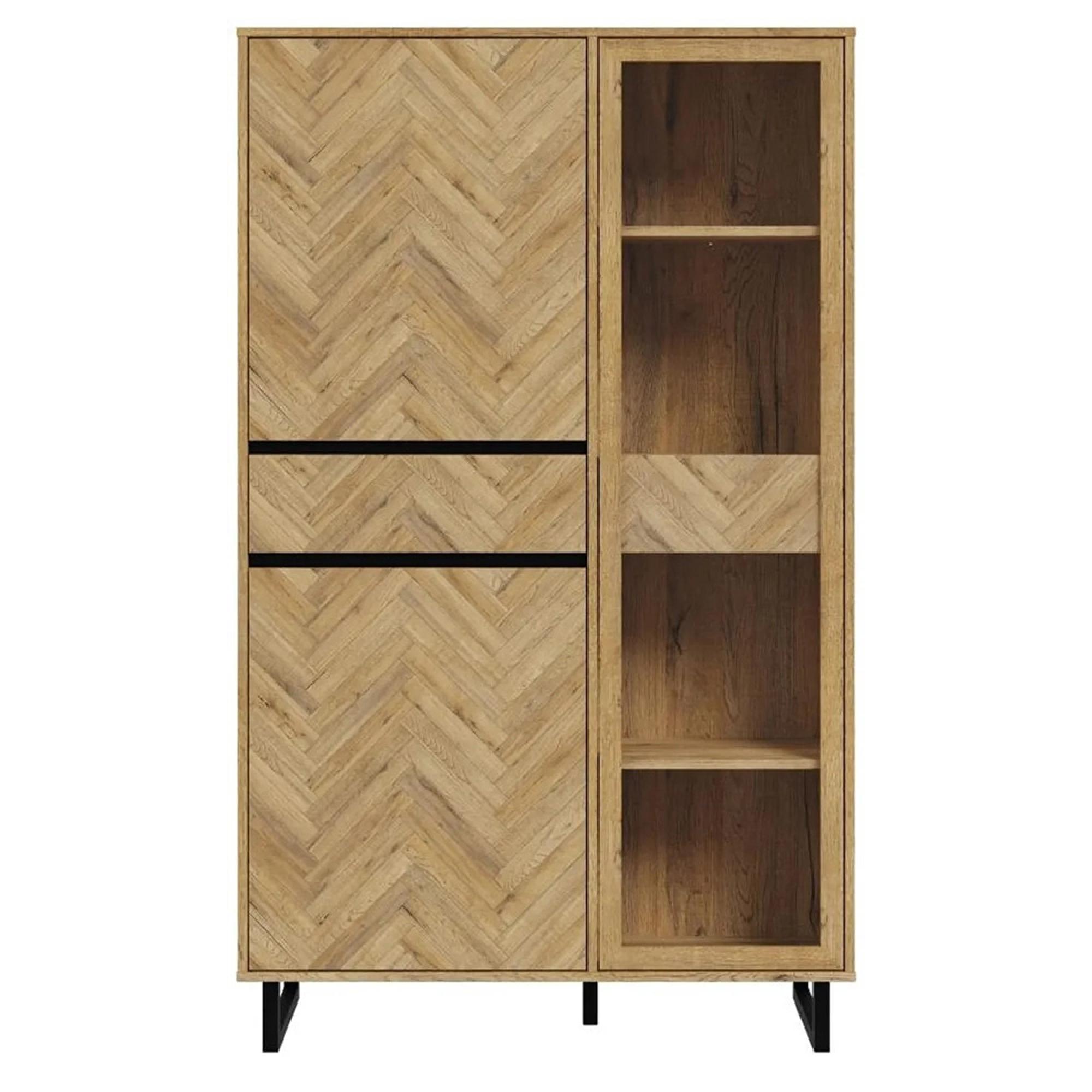 Chevron Display Cabinet - Oak