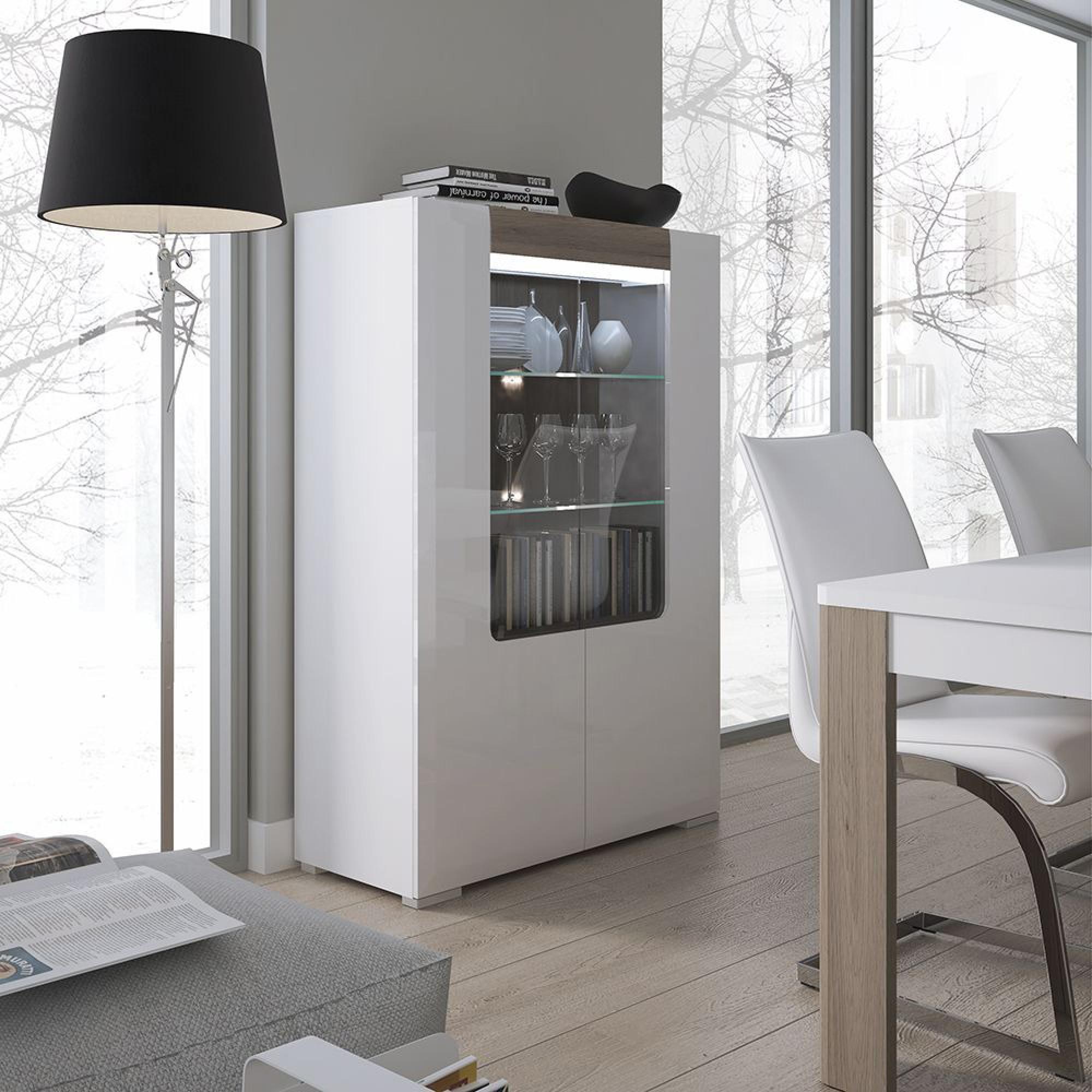 Toronto Display Cabinet - 2 Door - Low - Glazed - White Gloss