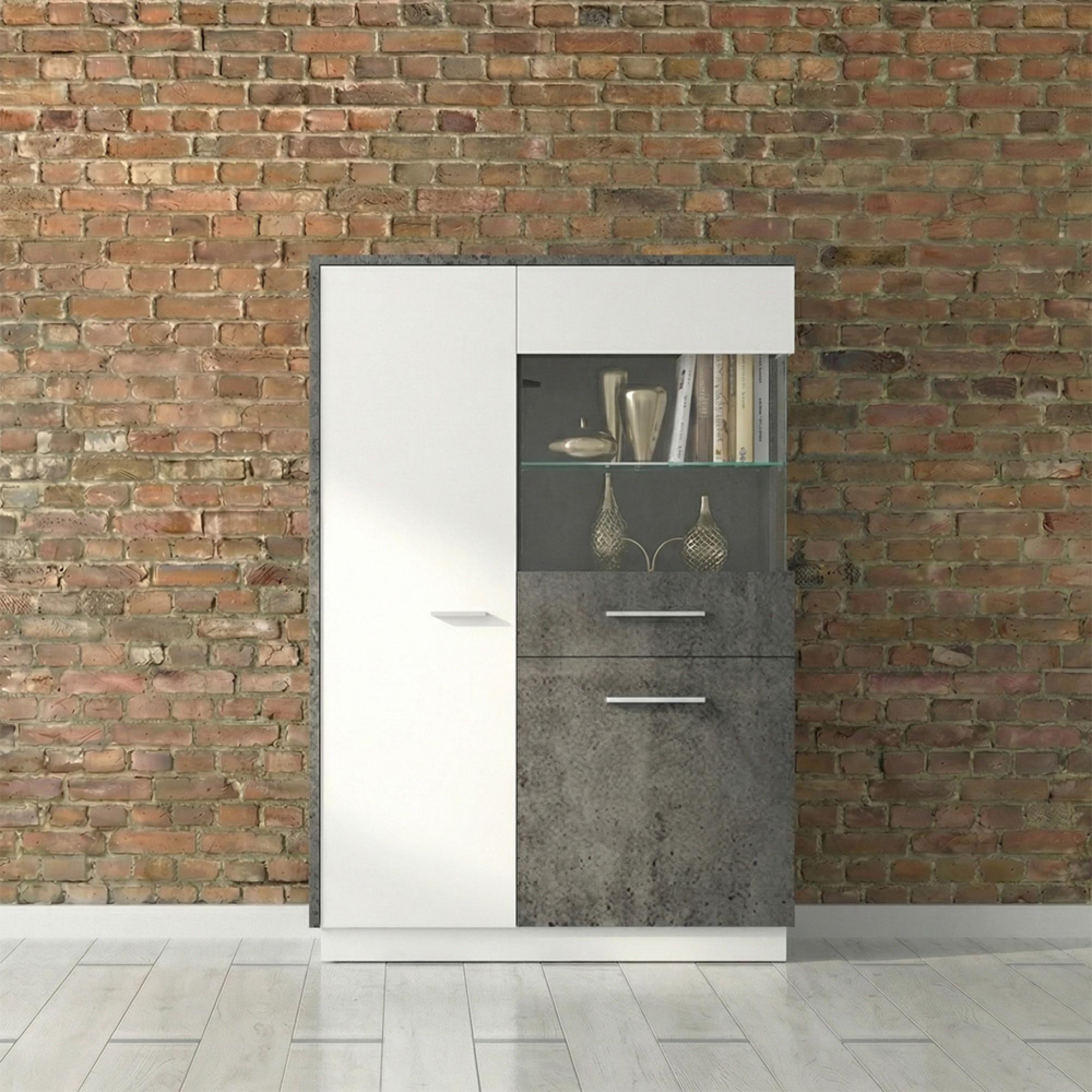 Zingaro Display Cabinet - Low - RHF - Grey and White