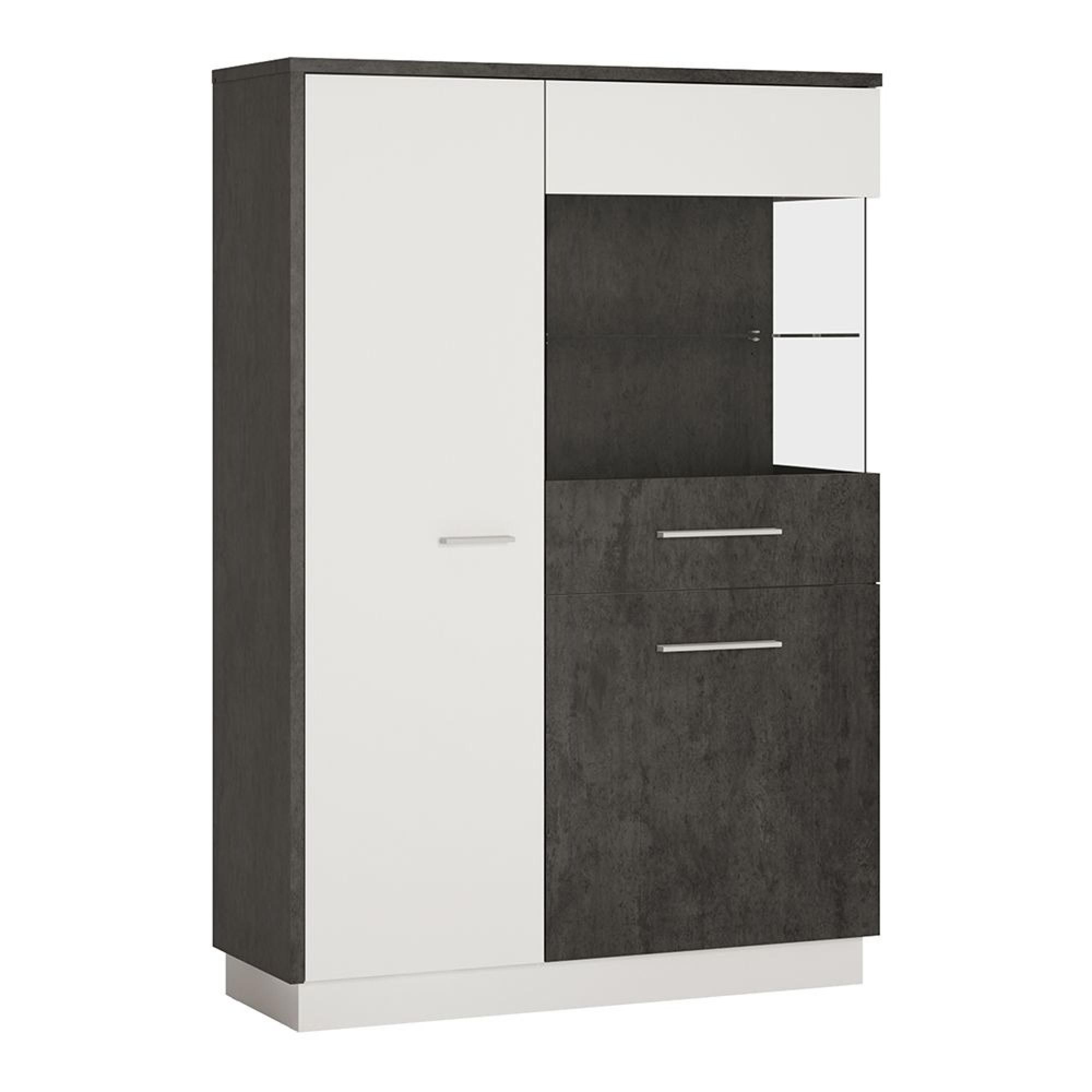 Zingaro Display Cabinet - Low - RHF - Grey and White