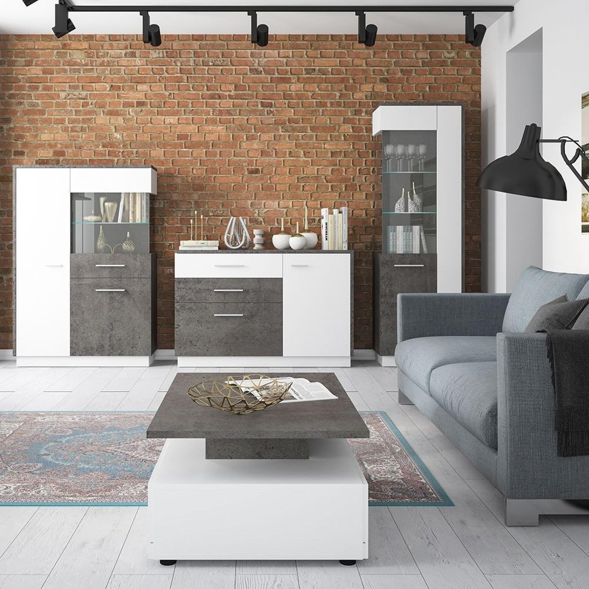 Zingaro Display Cabinet - Tall - LHF - Glazed - Grey and White