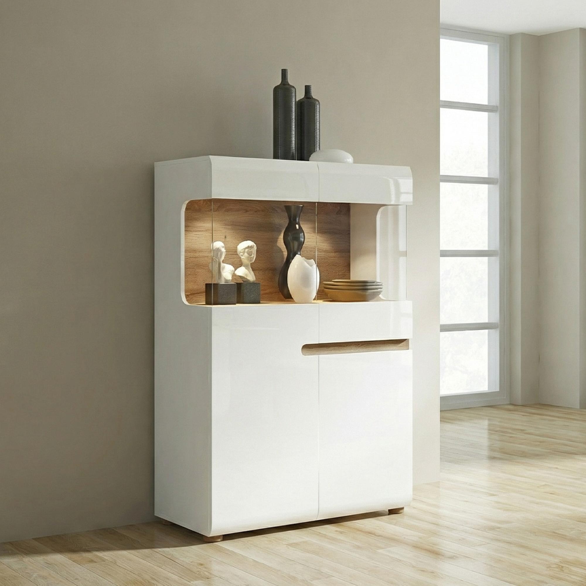Chelsea Display Cabinet - Wide - White Gloss