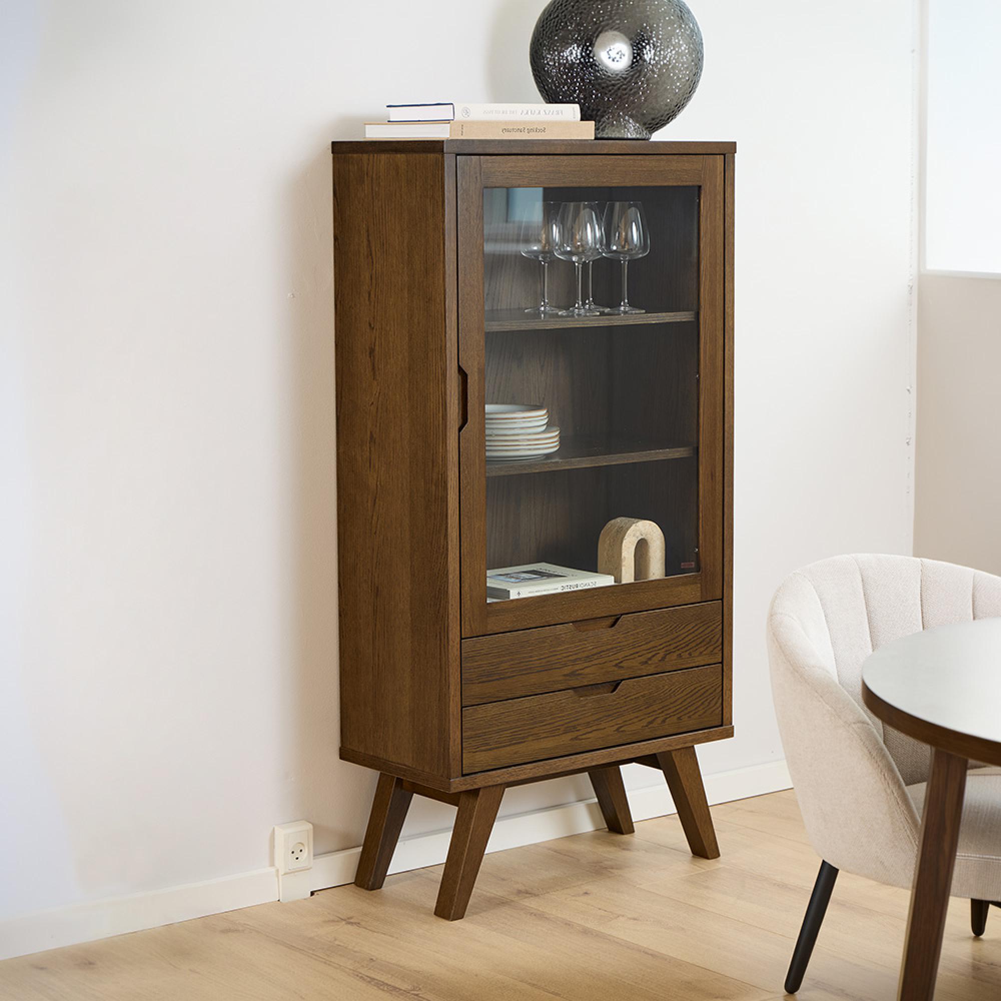 A-Line Display Cabinet - 2 Drawer - Smoked Oak