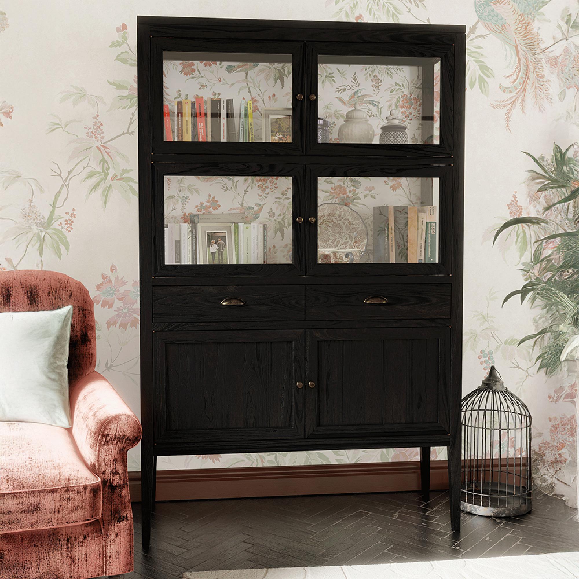 Elmhurst Display Cabinet - 6 Door 2 Drawers - Black