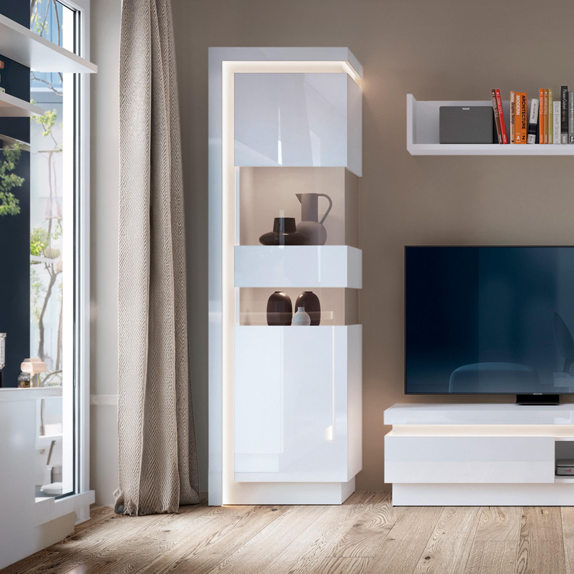 Lyon Display Cabinet - Narrow - RHD - White Gloss