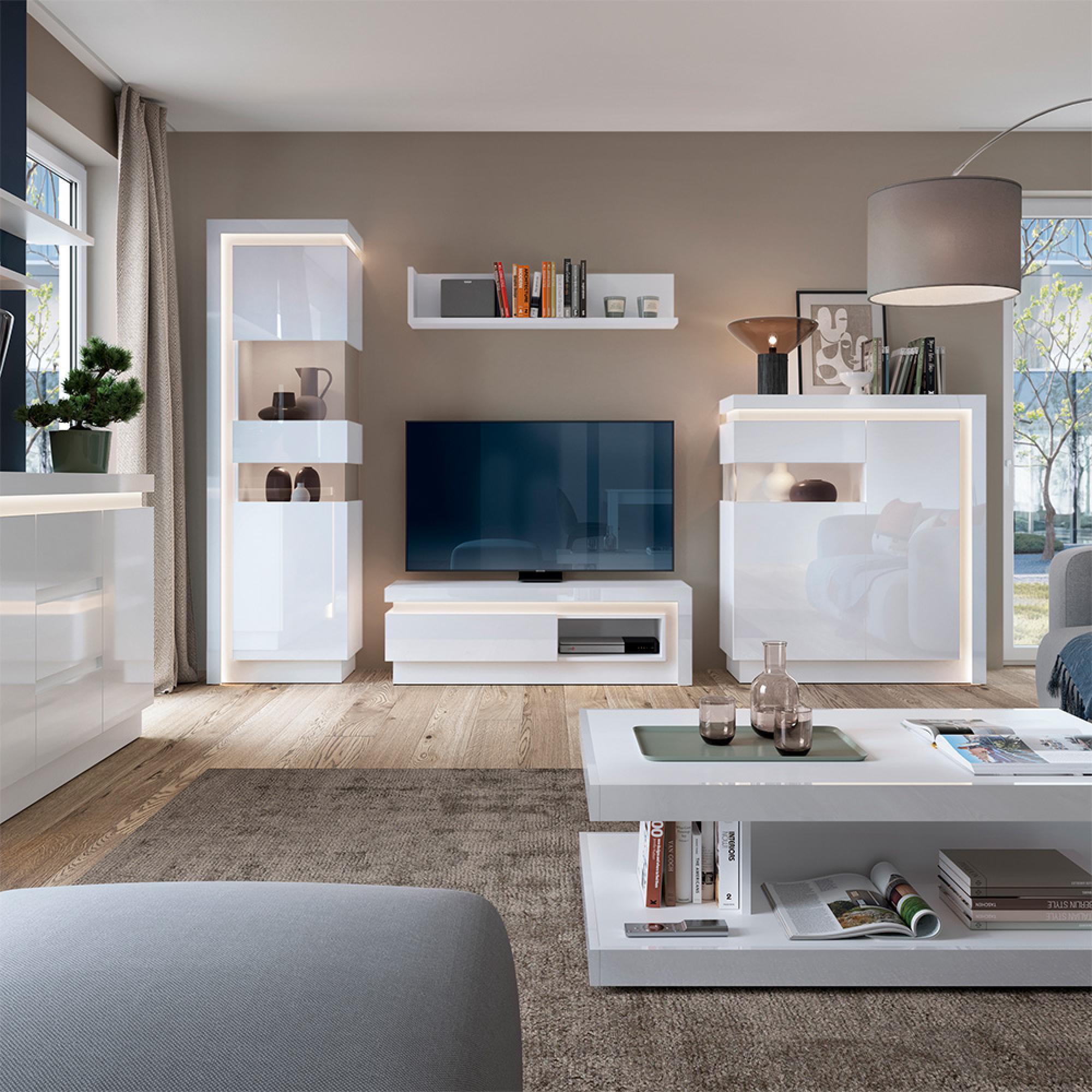 Lyon Display Cabinet - Narrow - RHD - White Gloss