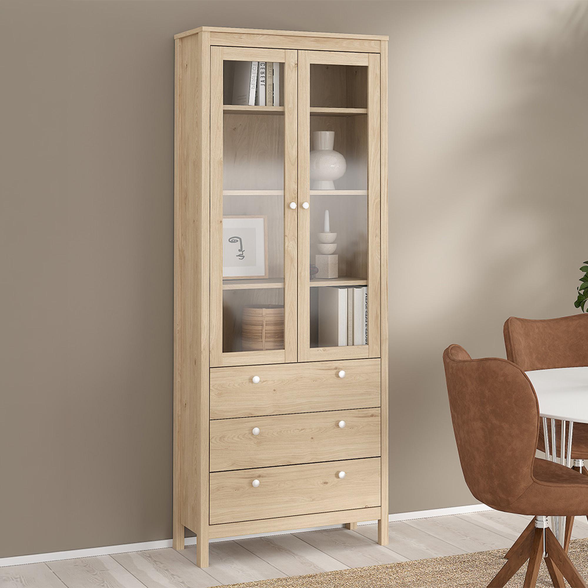 Madrid Display Cabinet - 3 Drawer - Jackson Hickory Oak