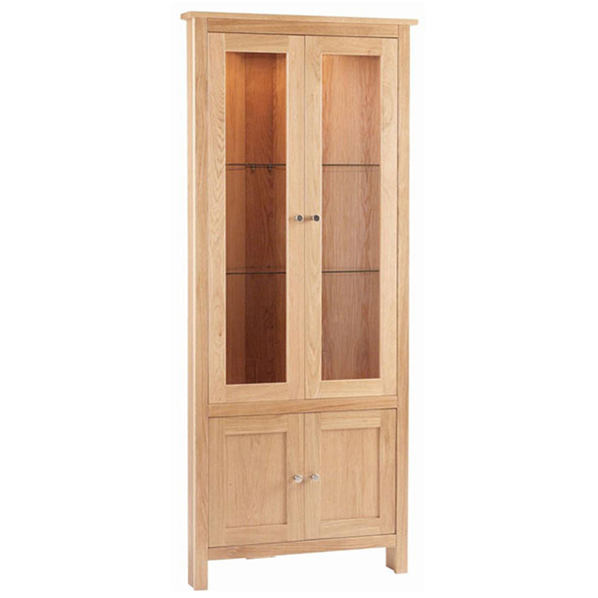Clearance - Nimbus Corner Display Cabinet - 4 Door - Glazed - Satin Oak - A598
