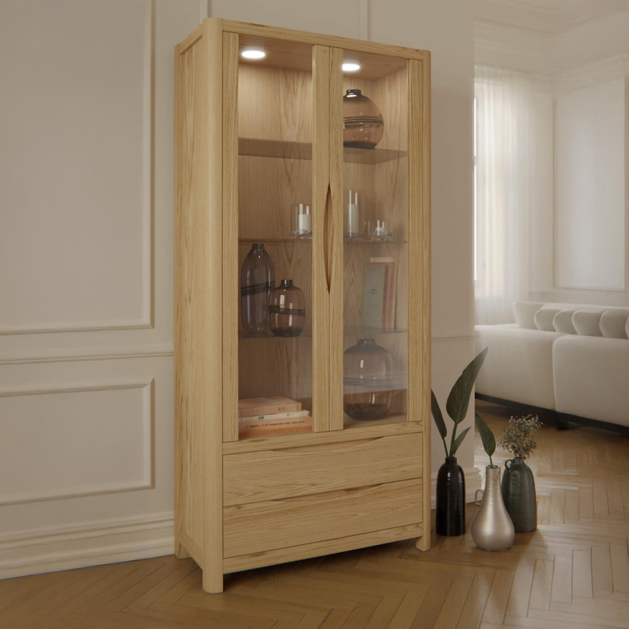 Stockholm Display Cabinet - 2 Door 2 Drawer - Tall - Oak