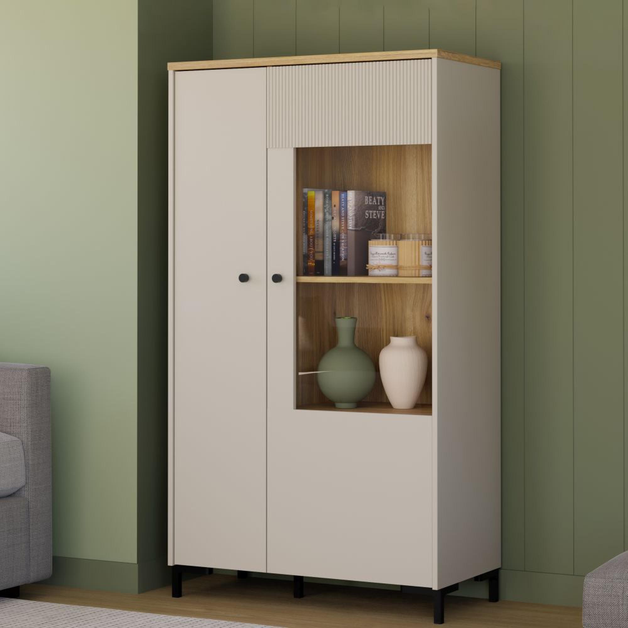 Bixbite Display Cabinet - 2 Door - Fluted - Light Oak and Sand