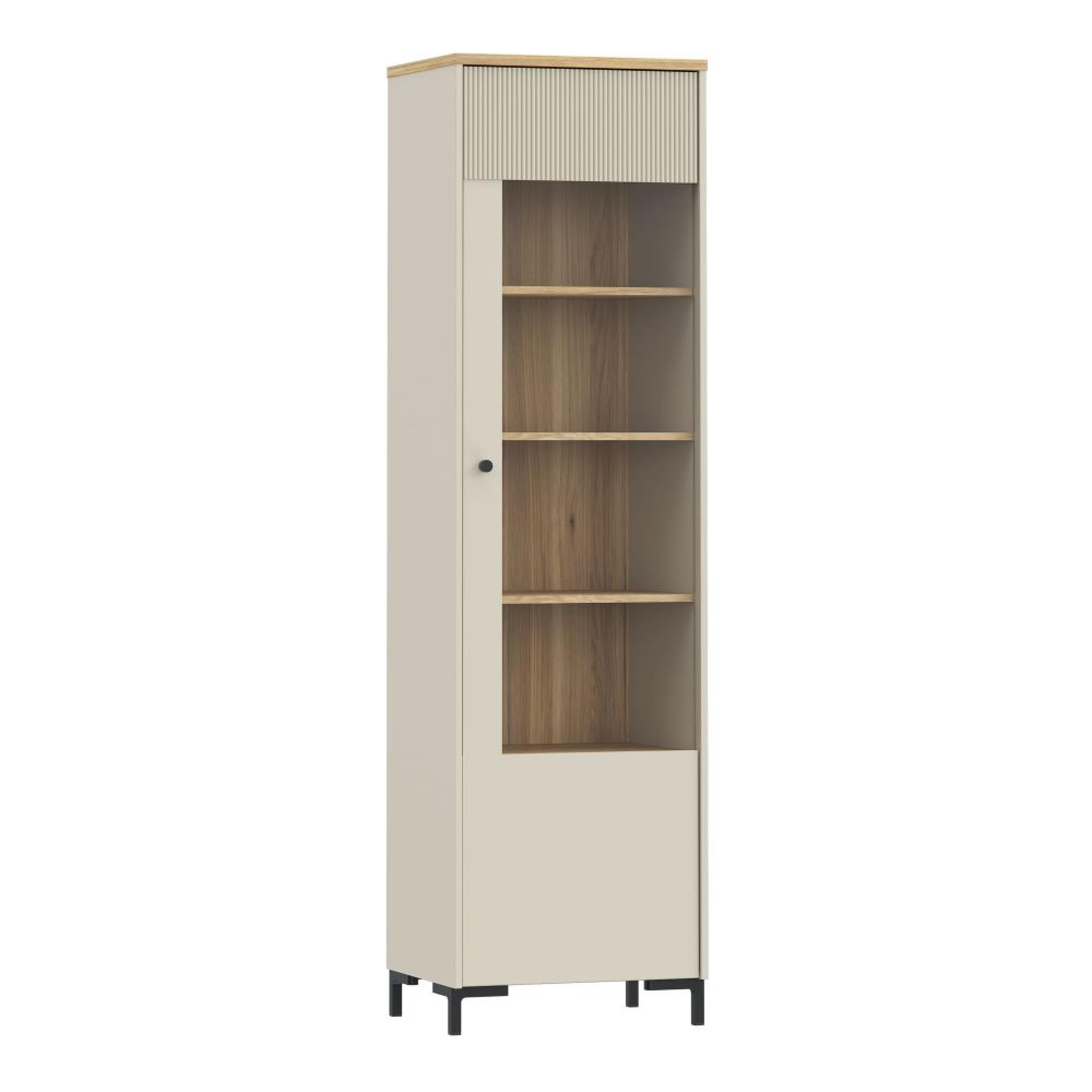 Bixbite Display Cabinet - 1 Door - Tall - Fluted - Light Oak and Sand