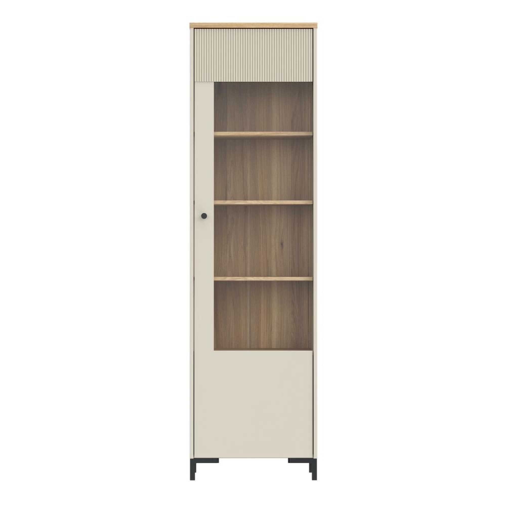 Bixbite Display Cabinet - 1 Door - Tall - Fluted - Light Oak and Sand