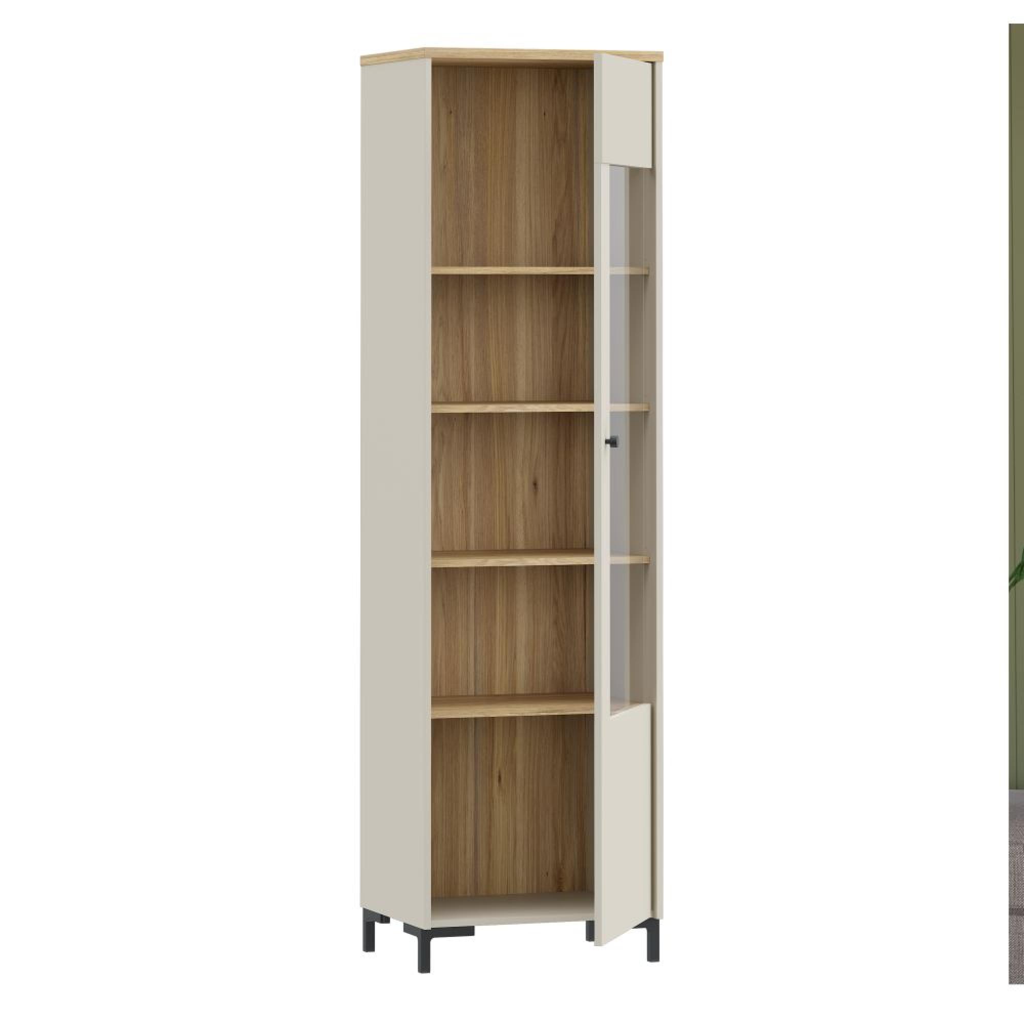 Bixbite Display Cabinet - 1 Door - Tall - Fluted - Light Oak and Sand