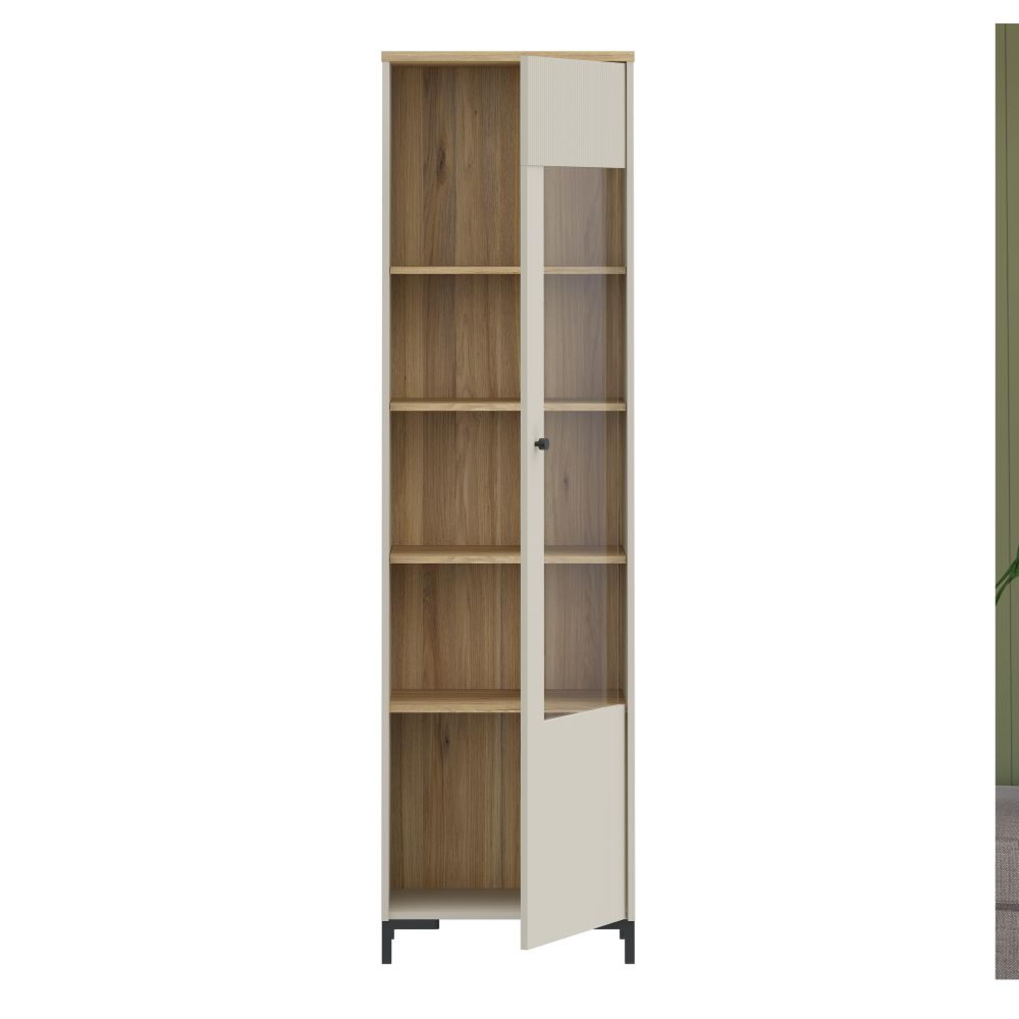 Bixbite Display Cabinet - 1 Door - Tall - Fluted - Light Oak and Sand