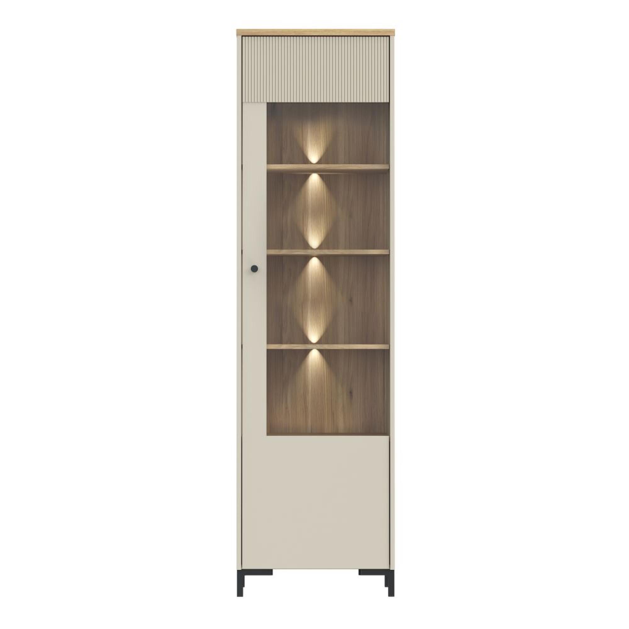 Bixbite Display Cabinet - 1 Door - Tall - Fluted - Light Oak and Sand