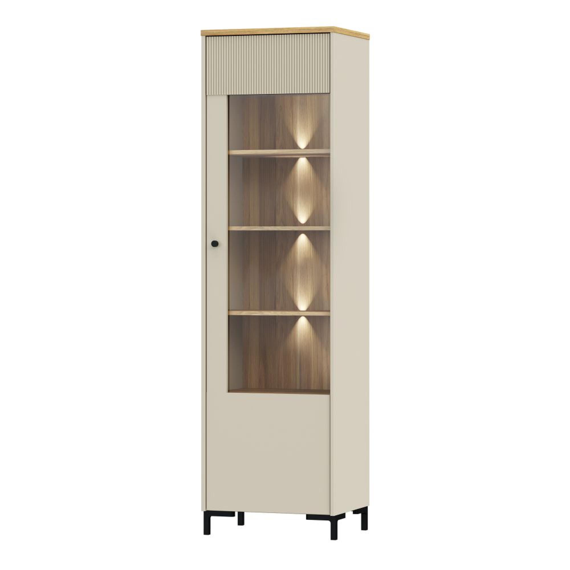 Bixbite Display Cabinet - 1 Door - Tall - Fluted - Light Oak and Sand