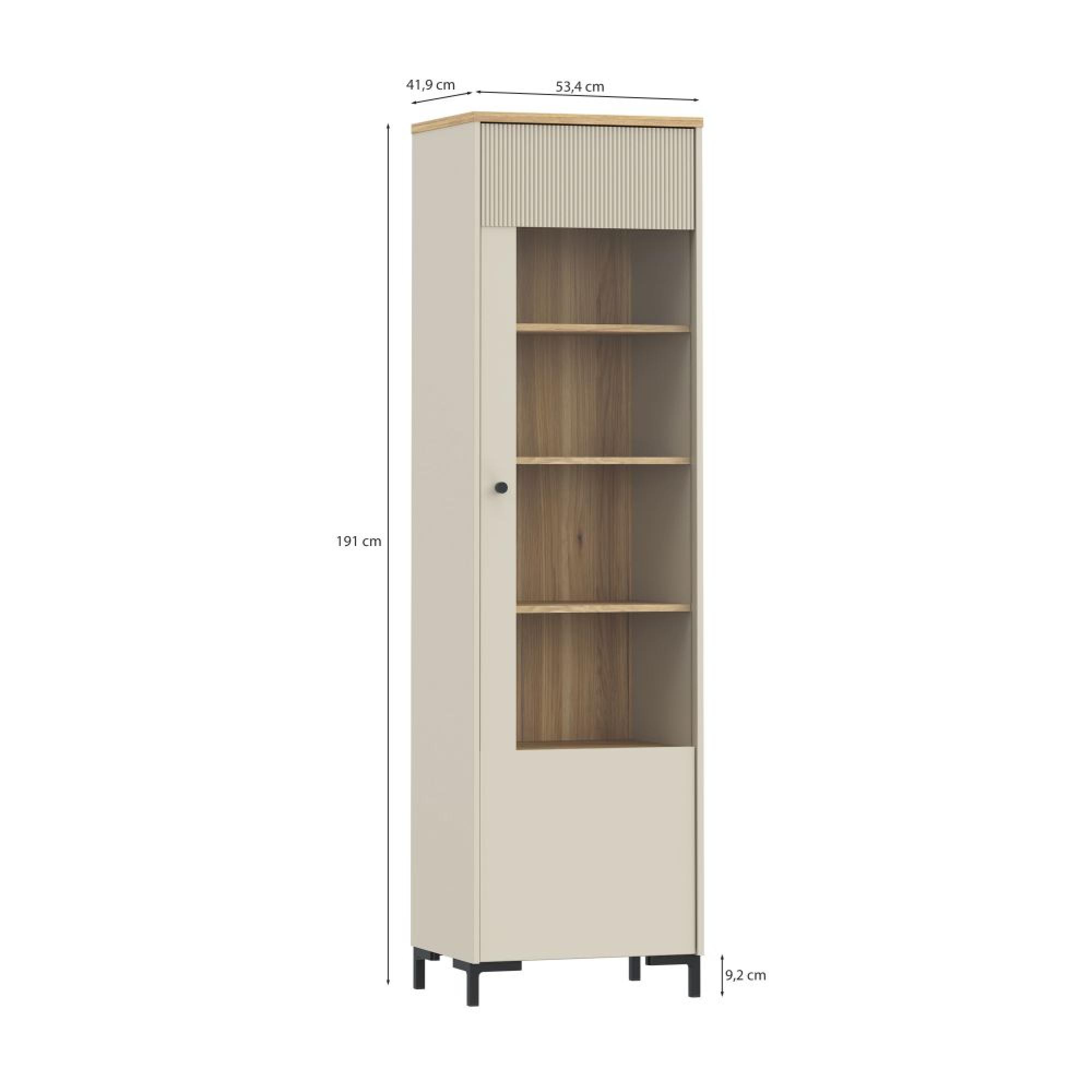 Bixbite Display Cabinet - 1 Door - Tall - Fluted - Light Oak and Sand