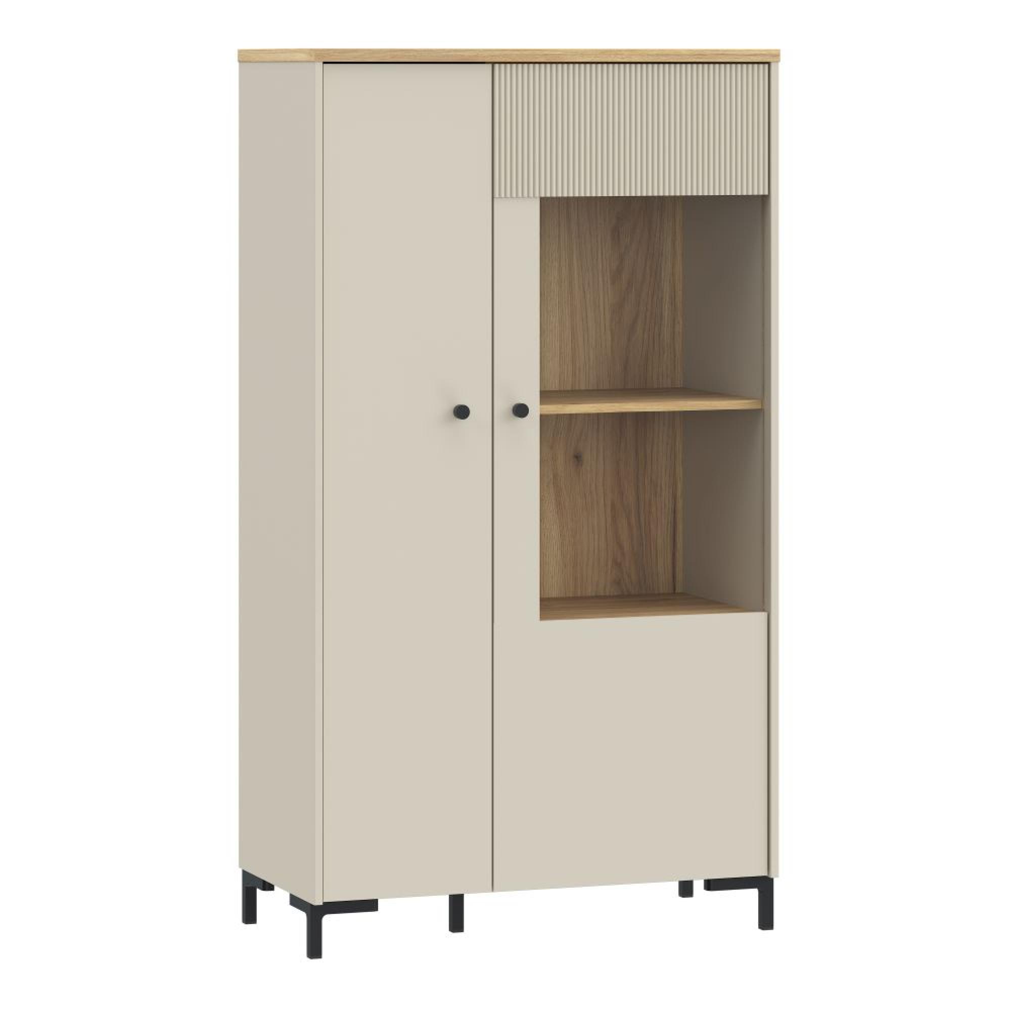 Bixbite Display Cabinet - 2 Door - Fluted - Light Oak and Sand