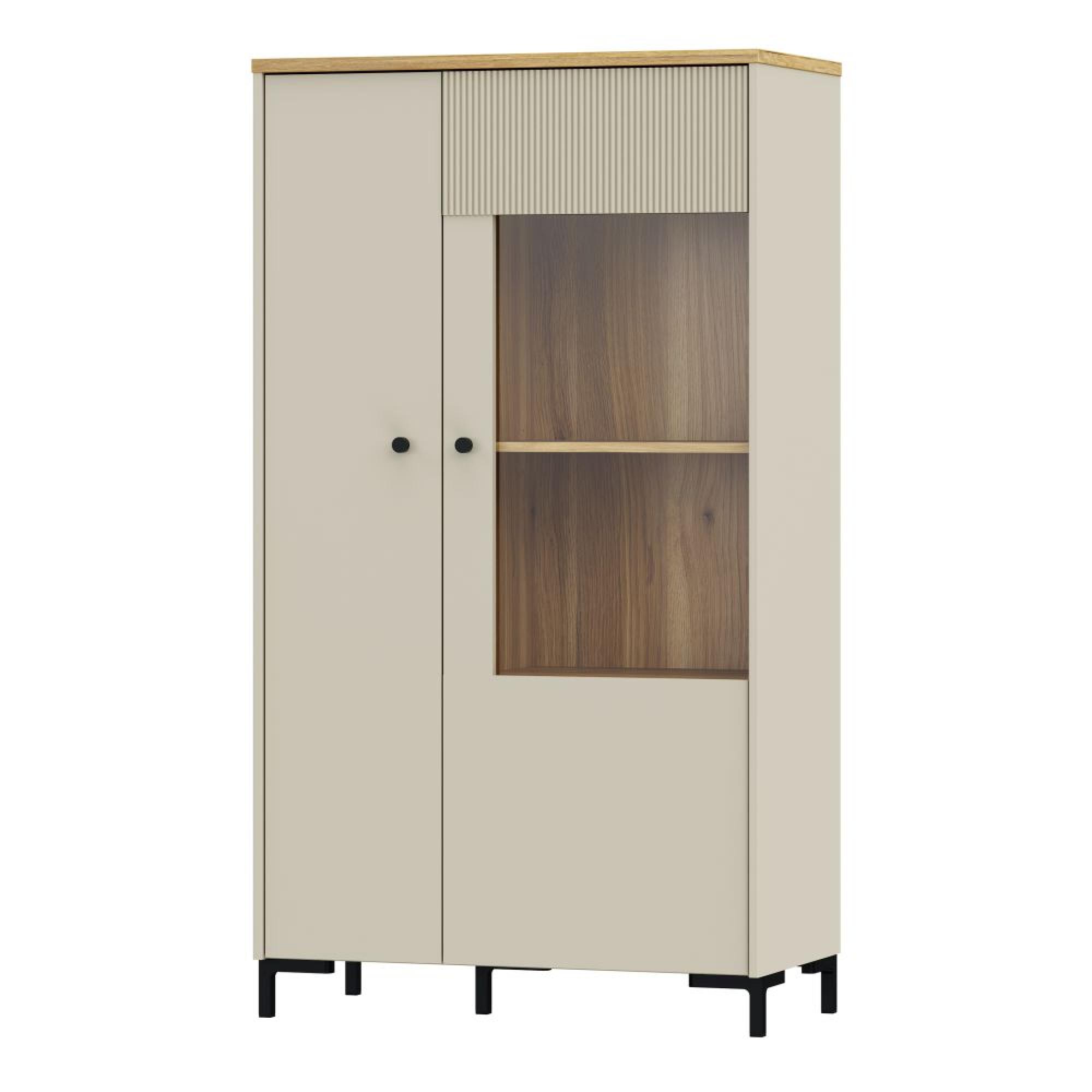 Bixbite Display Cabinet - 2 Door - Fluted - Light Oak and Sand