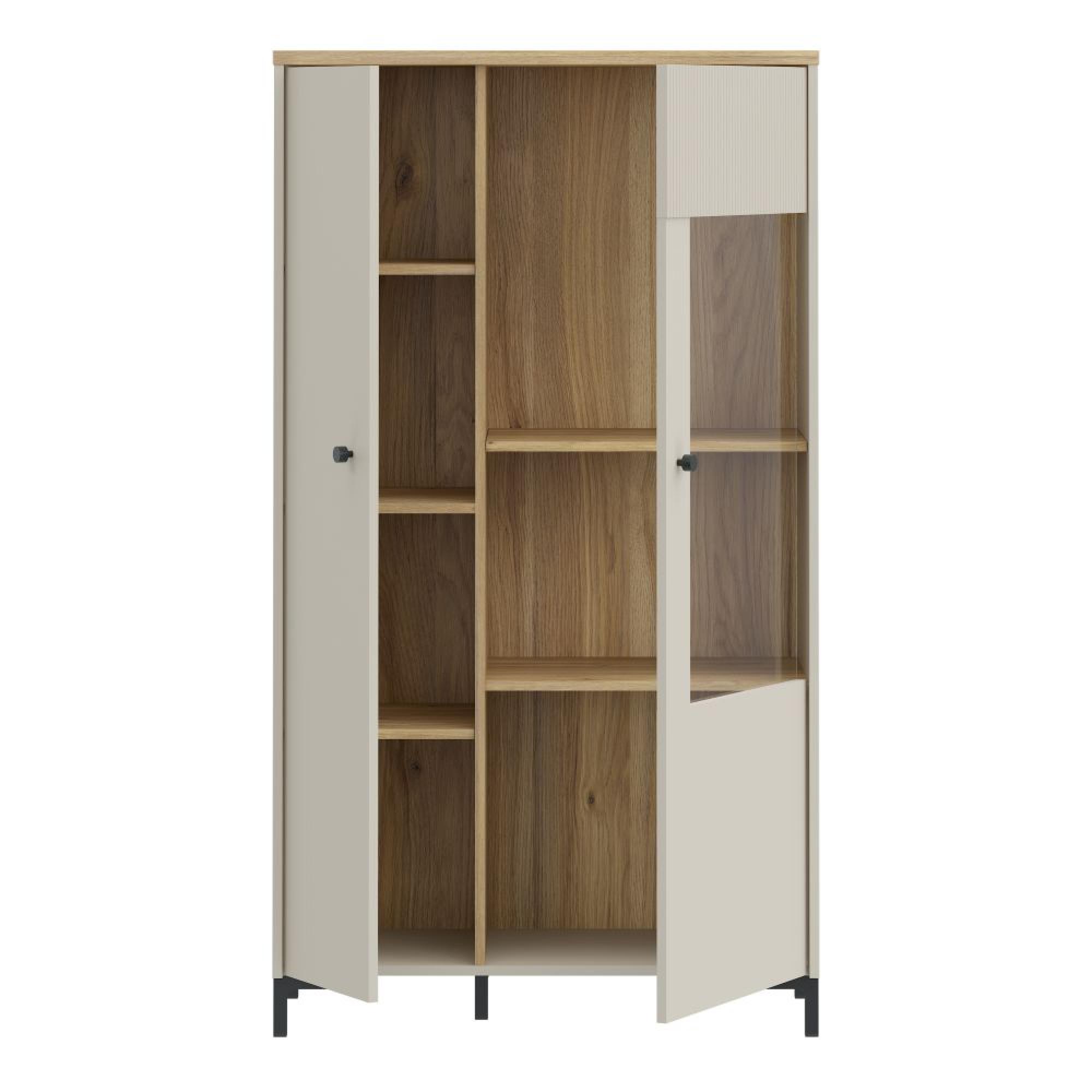 Bixbite Display Cabinet - 2 Door - Fluted - Light Oak and Sand