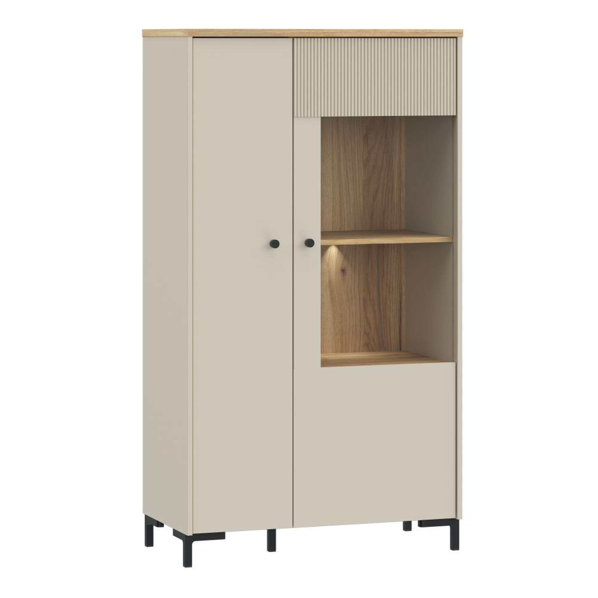 Bixbite Display Cabinet - 2 Door - Fluted - Light Oak and Sand