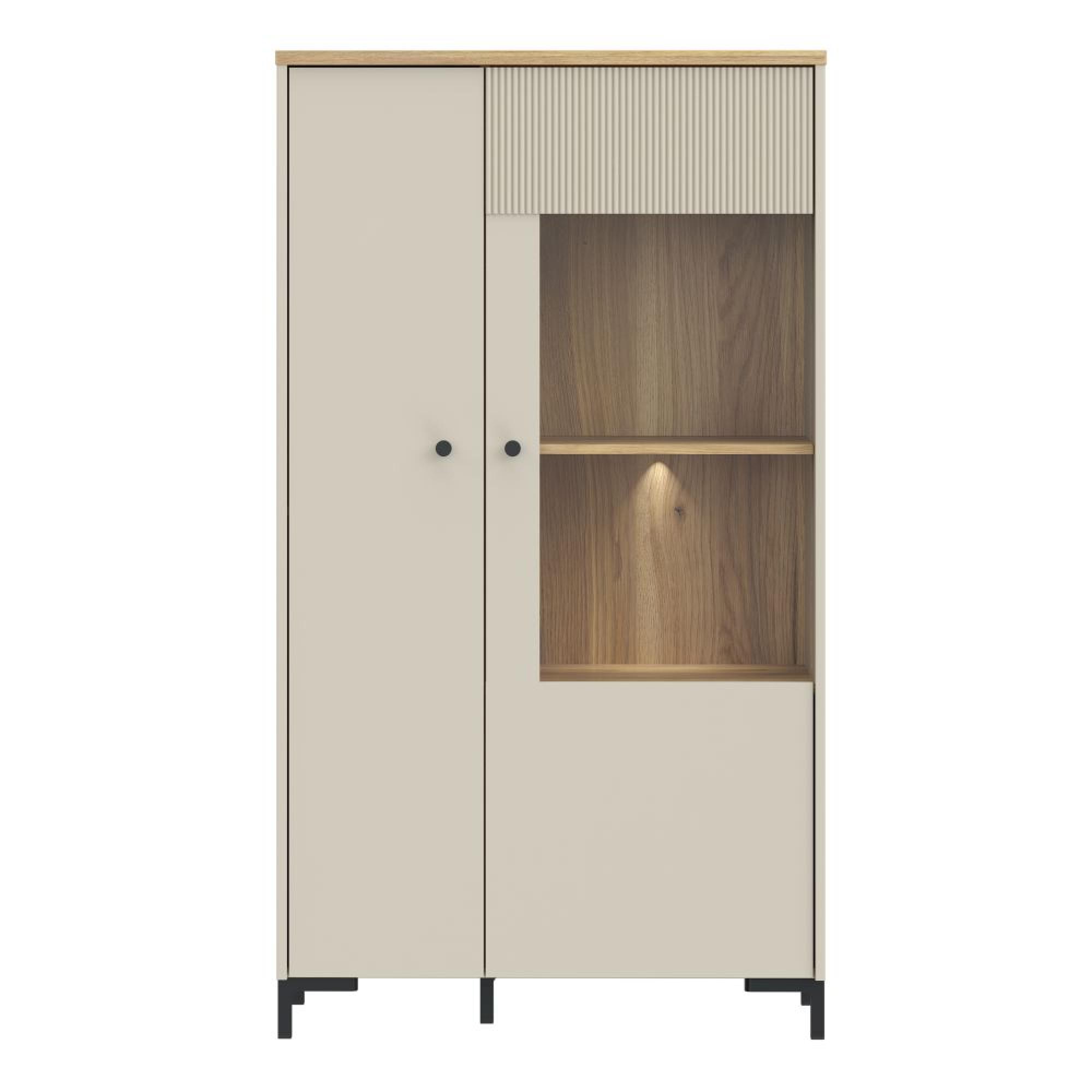 Bixbite Display Cabinet - 2 Door - Fluted - Light Oak and Sand