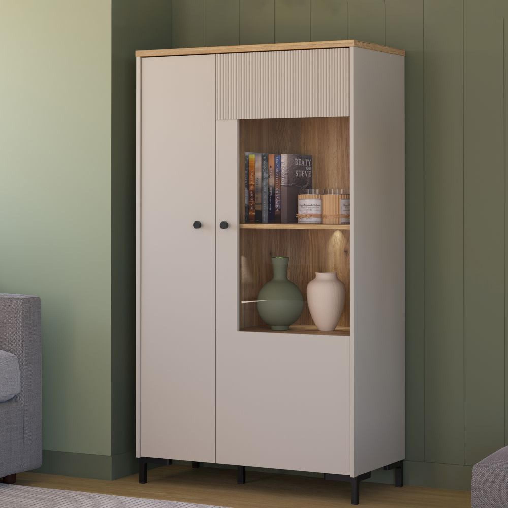 Bixbite Display Cabinet - 2 Door - Fluted - Light Oak and Sand