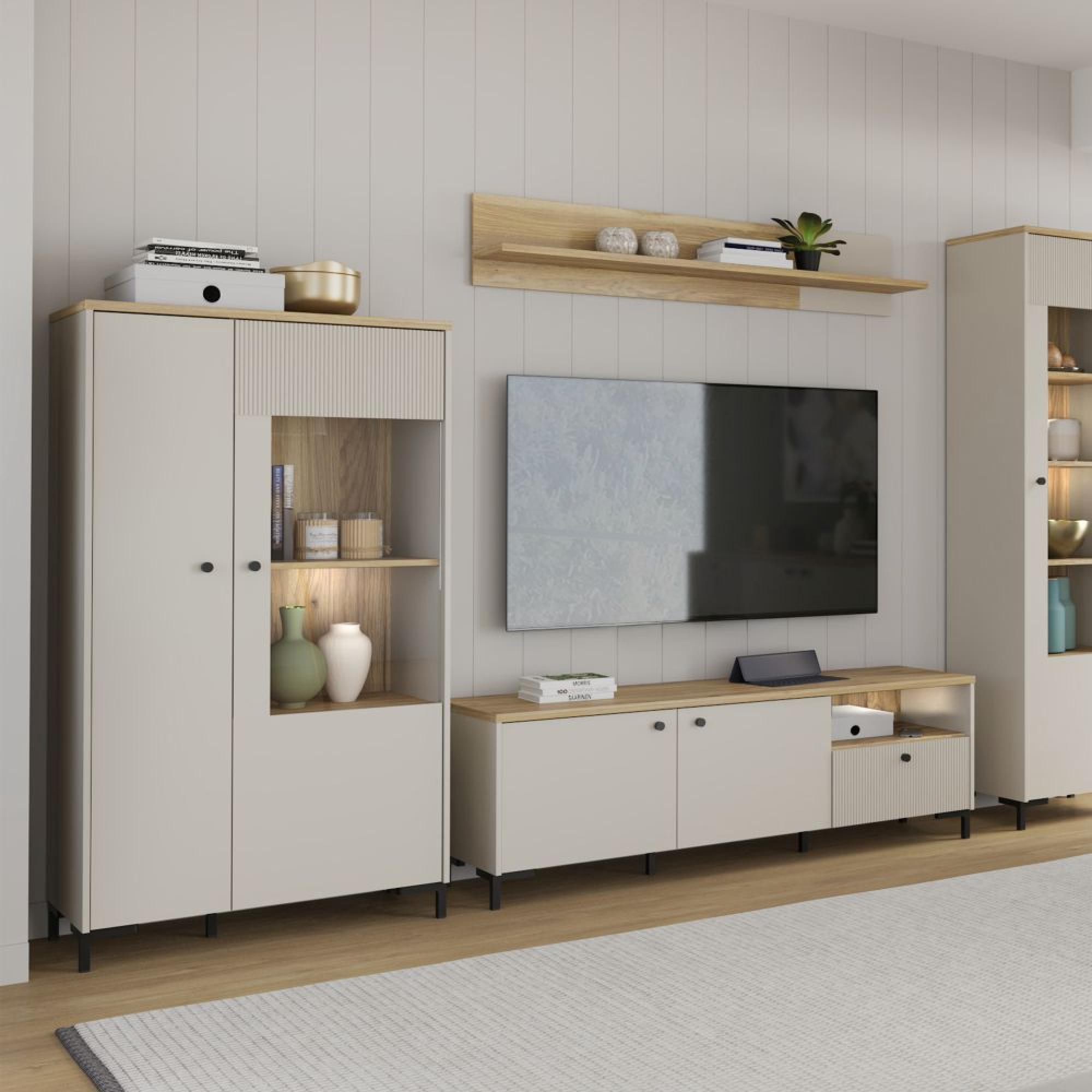 Bixbite Display Cabinet - 2 Door - Fluted - Light Oak and Sand