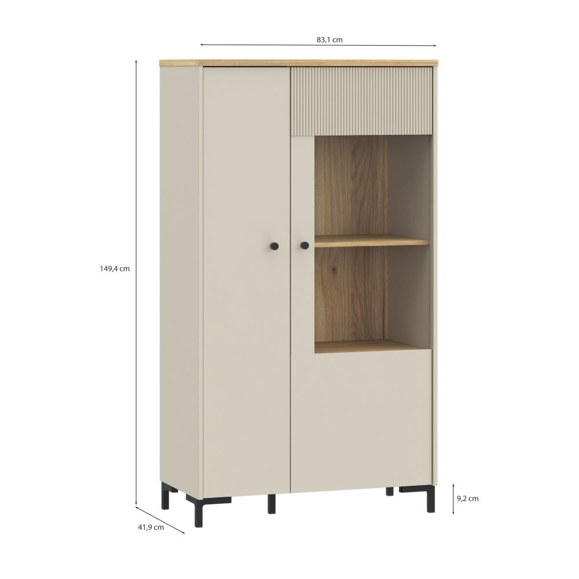 Bixbite Display Cabinet - 2 Door - Fluted - Light Oak and Sand