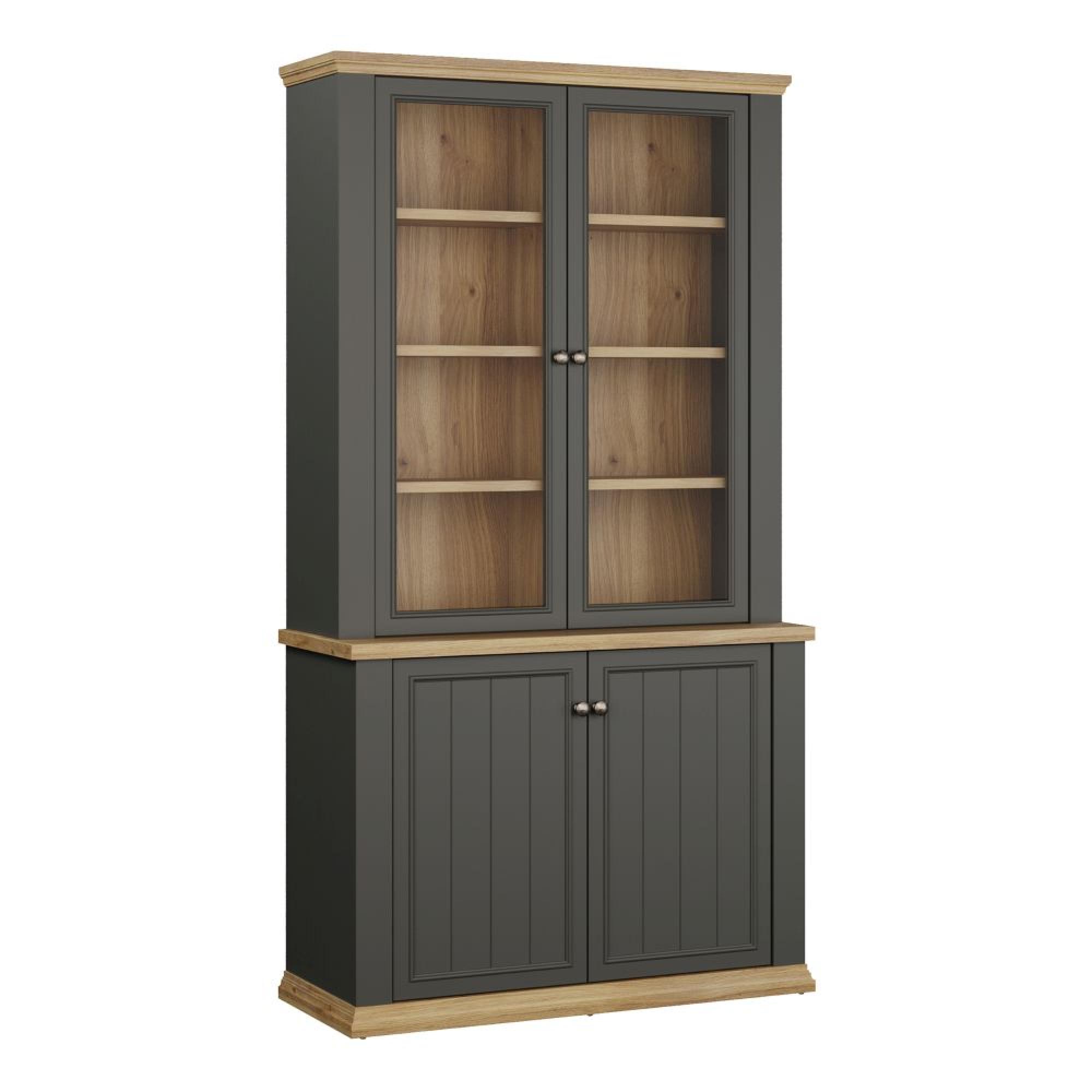Pontypool Display Cabinet - 2 Door - Dark Grey and Light Oak